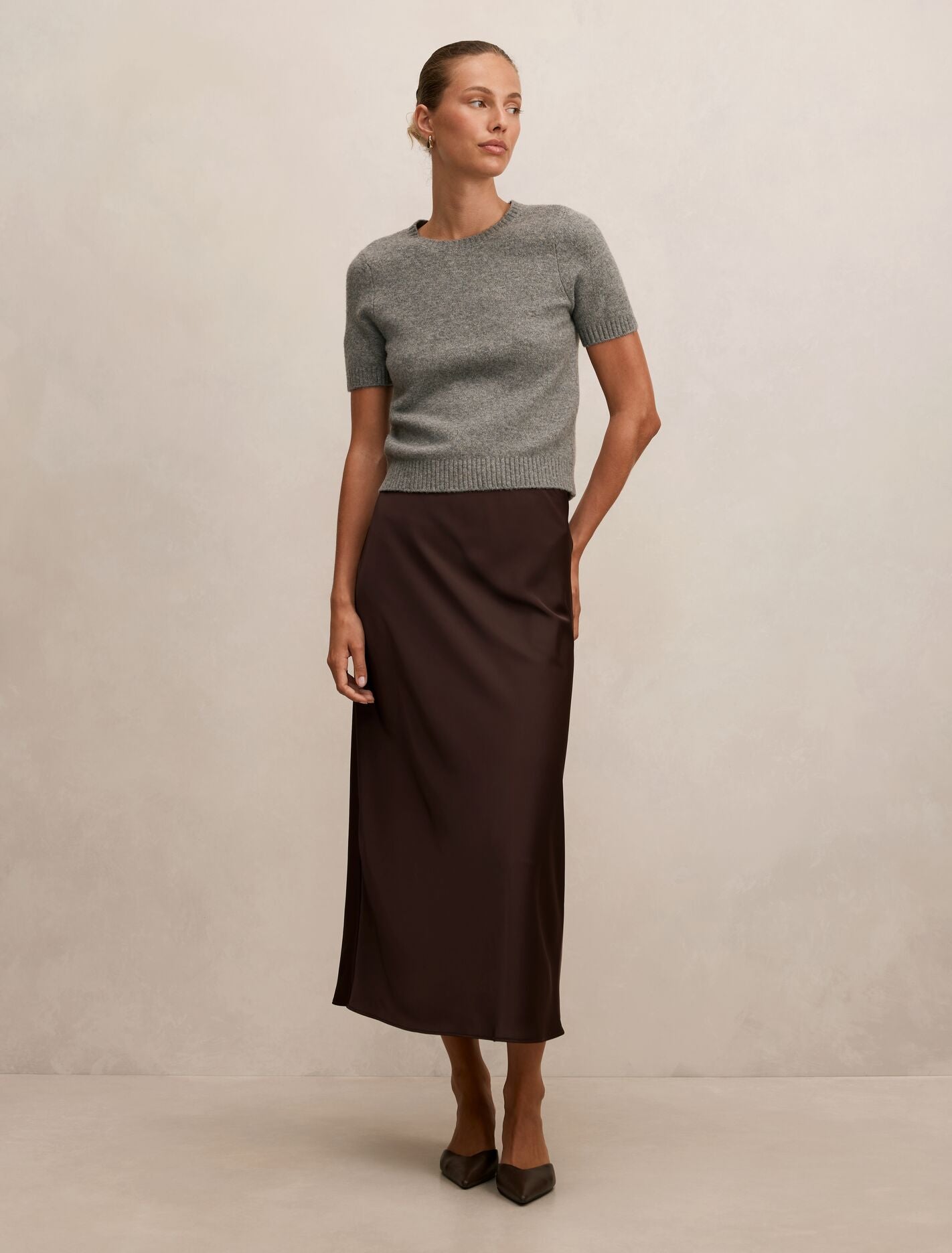 Sally Satin Column Midi Skirt