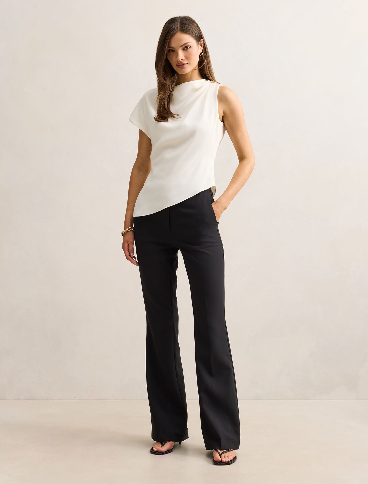 Aubery Asymmetric Draped Top Classic Ivory | Forever New