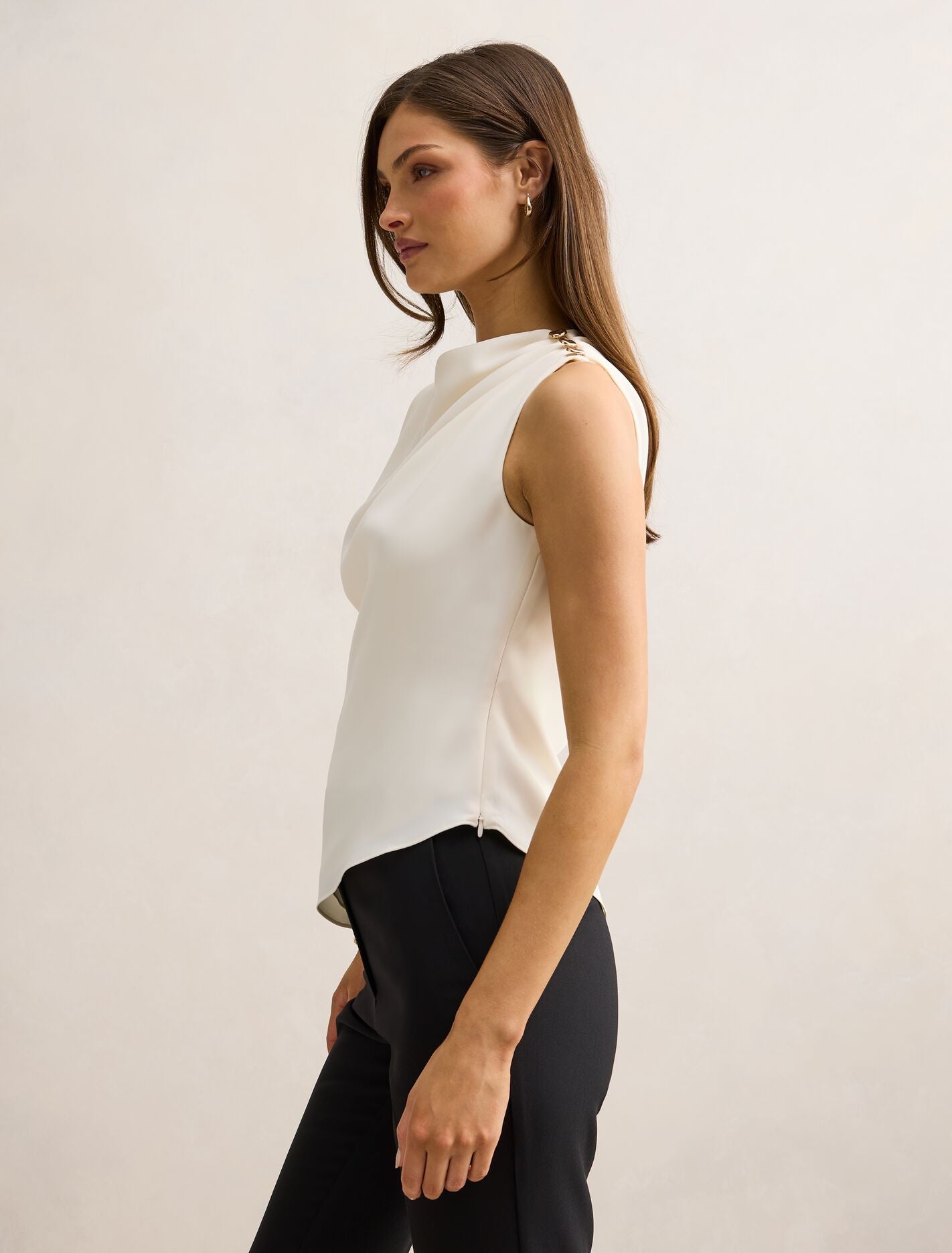 Aubery Asymmetric Draped Top Classic Ivory | Forever New