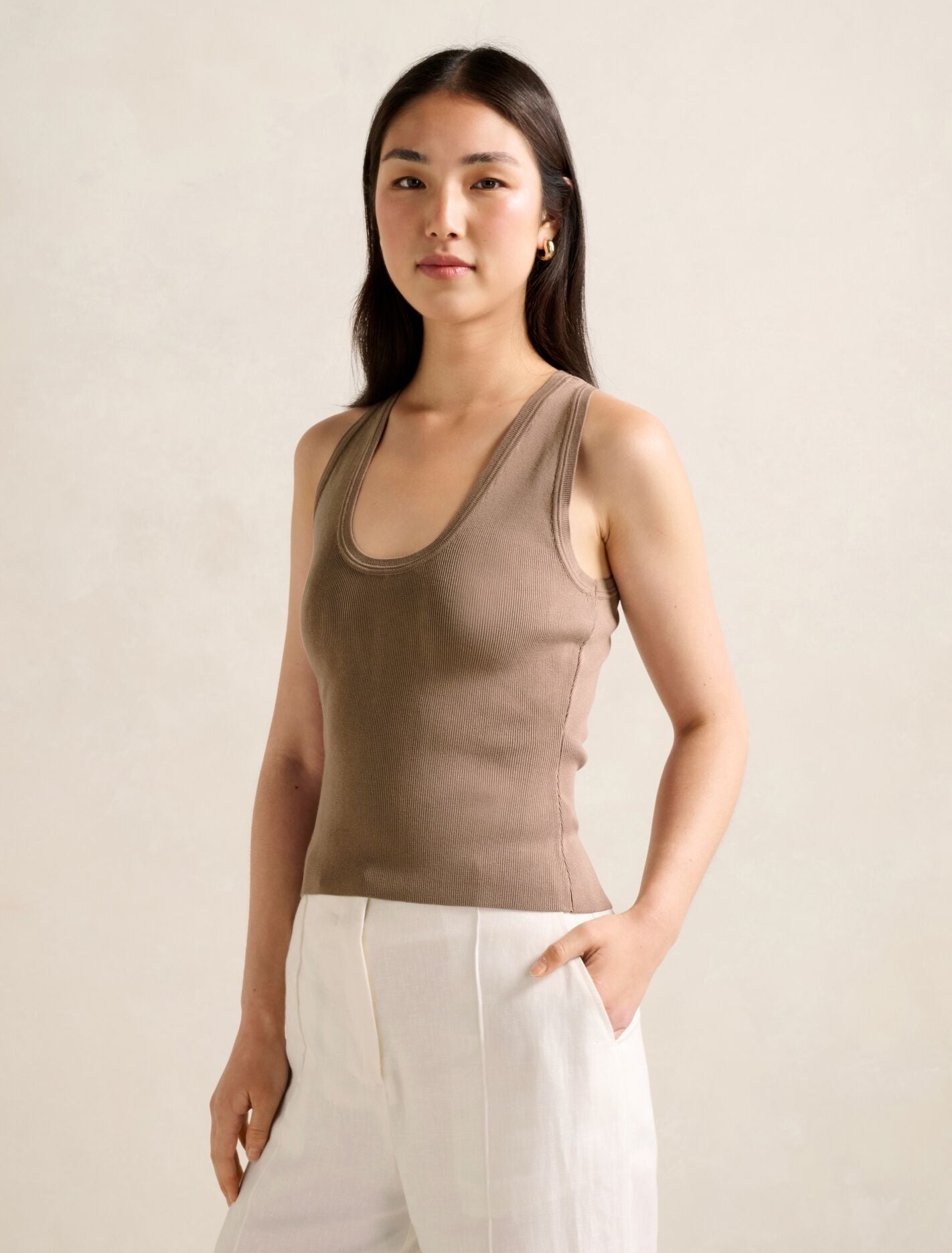 Harley Scoop Neck Tank Top Mushroom | Forever New