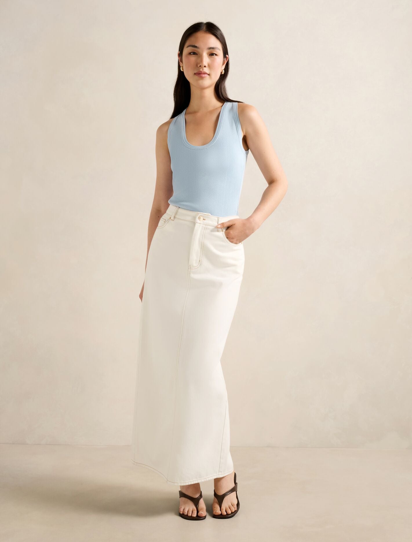 Harley Scoop Neck Tank Top Soft Blue | Forever New