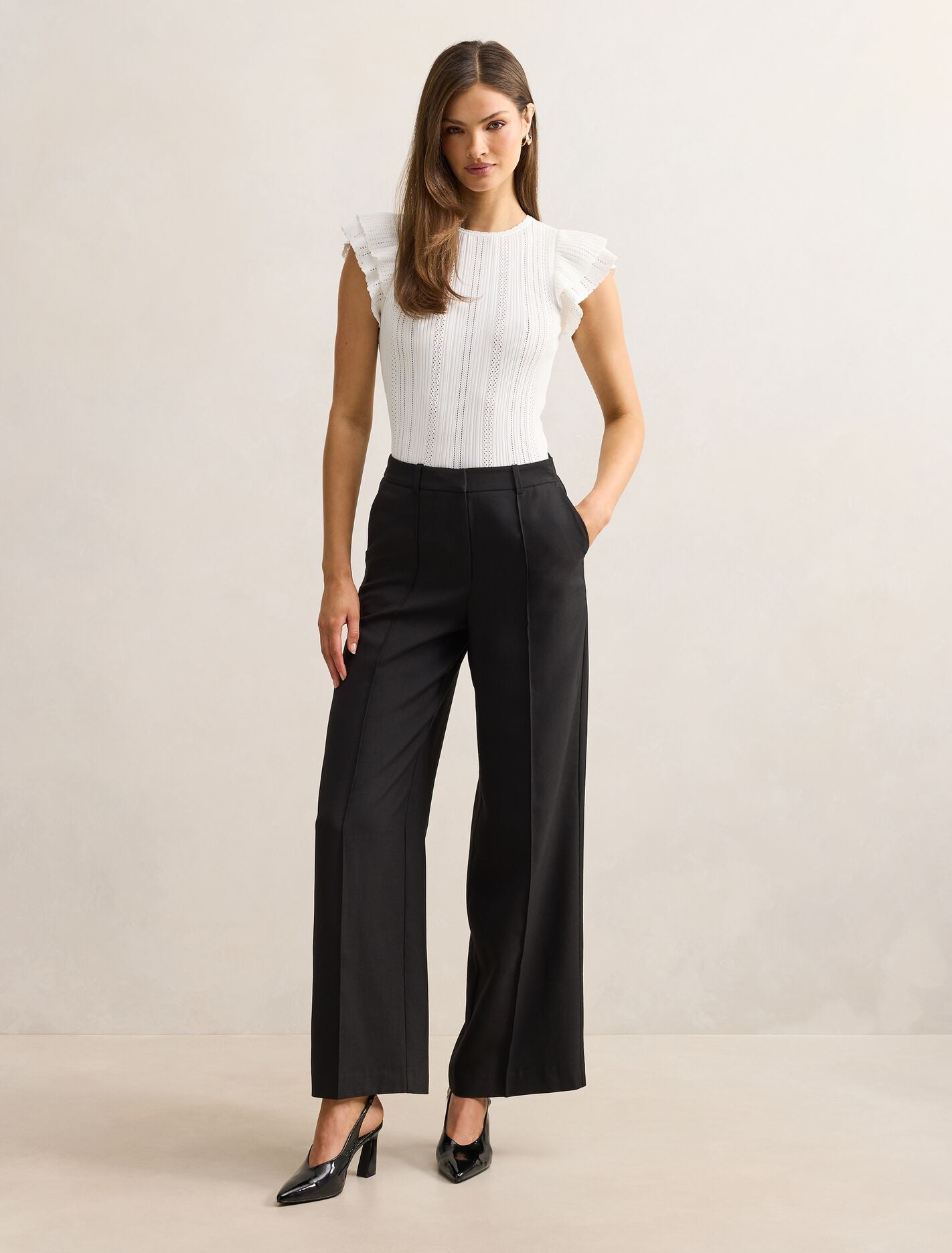 Danielle Flutter Sleeve Knit Top Cream | Forever New
