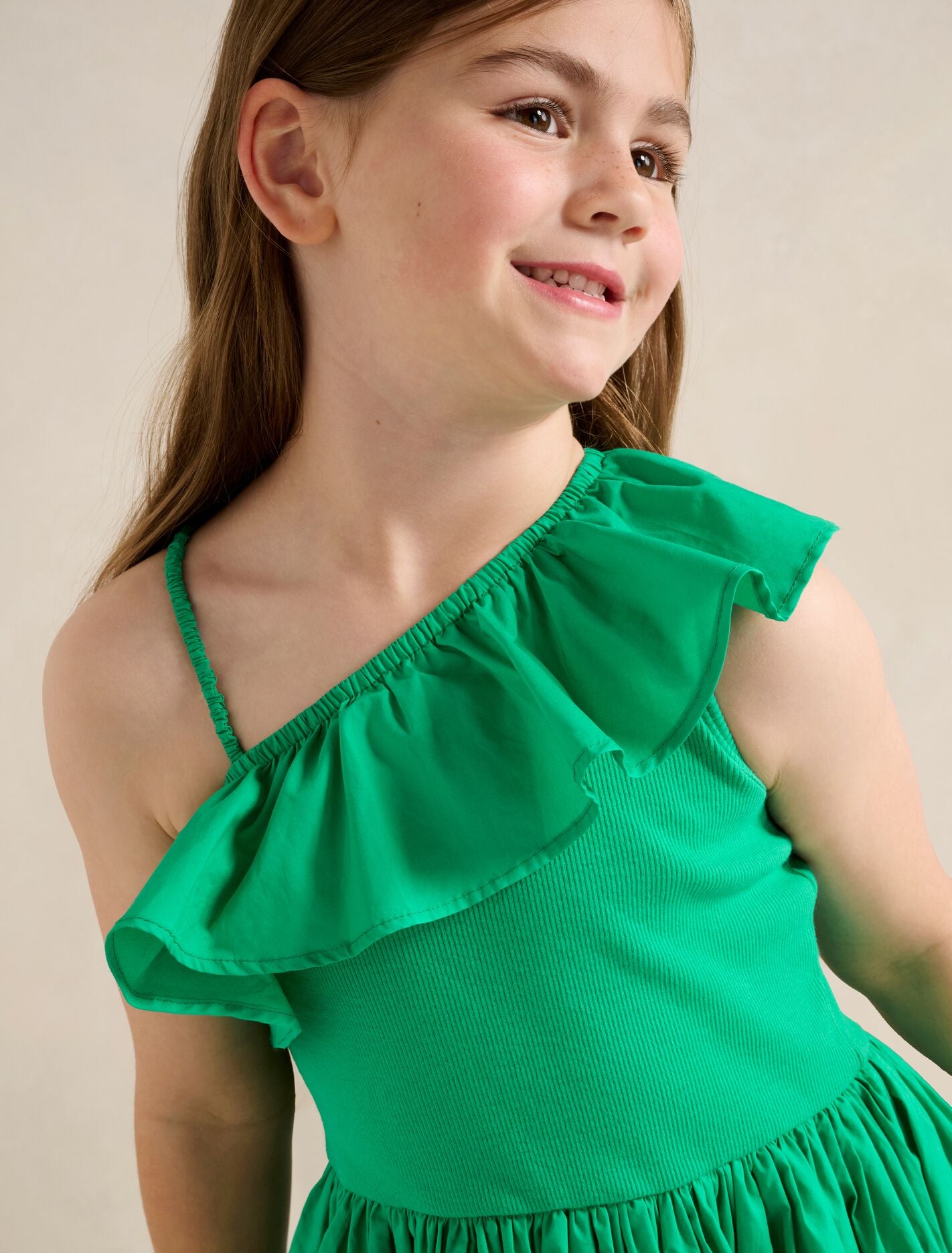 My shawty⭐︎ shiny frill dress green Sadie One-Shoulder Frill Girls Dress Green Clover | Forever New