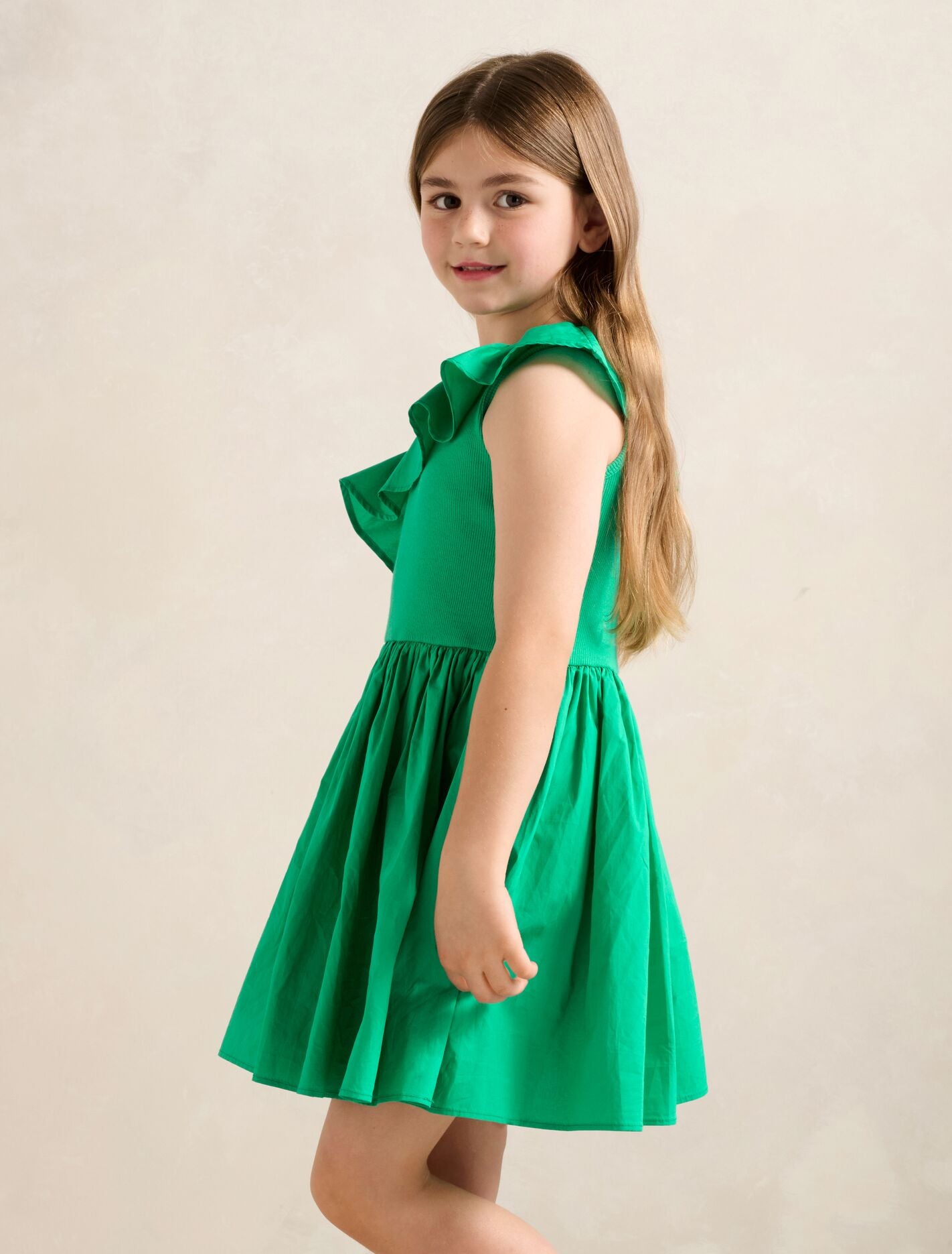Sadie One-Shoulder Frill Girls Dress Green Clover | Forever New