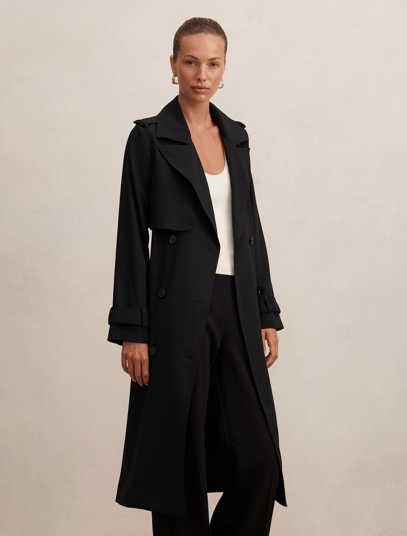 SEQUEL FISHTAIL TRENCH COAT BLACK M 黒 Cameron Soft Trench Coat Black | Forever New