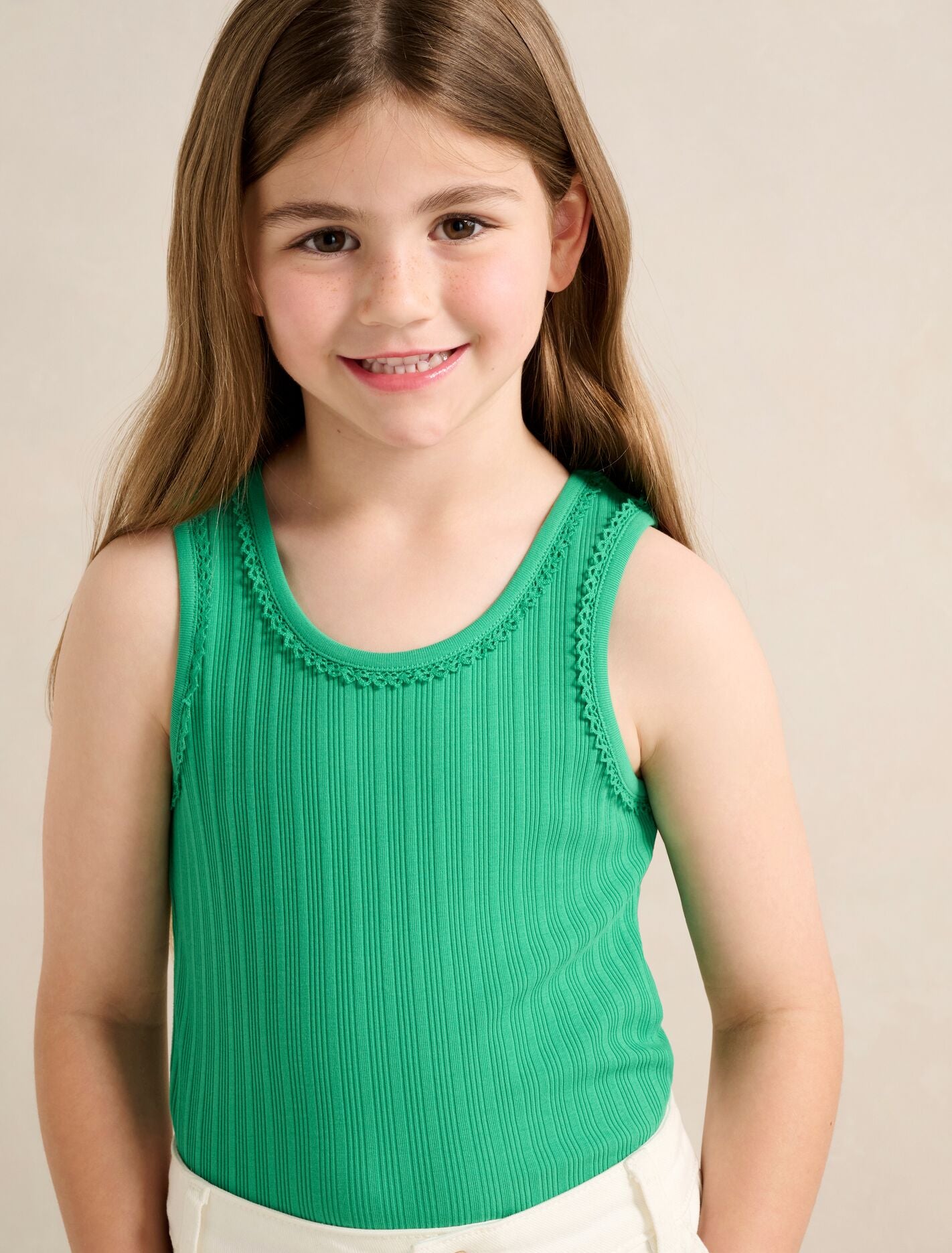 Tessa Girls Rib Tank Top Green Clover | Forever New
