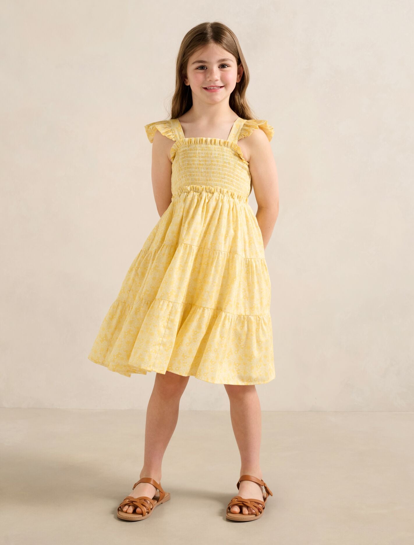 Amelia Girls Shirred Midi Dress Magnolia Ditsy Forever New