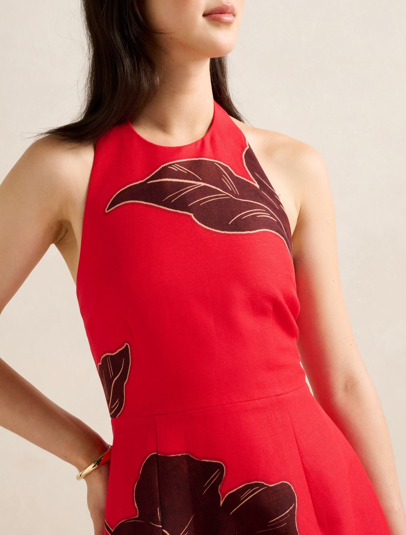 Corinna Printed Linen Halter Mini Dress Forever New