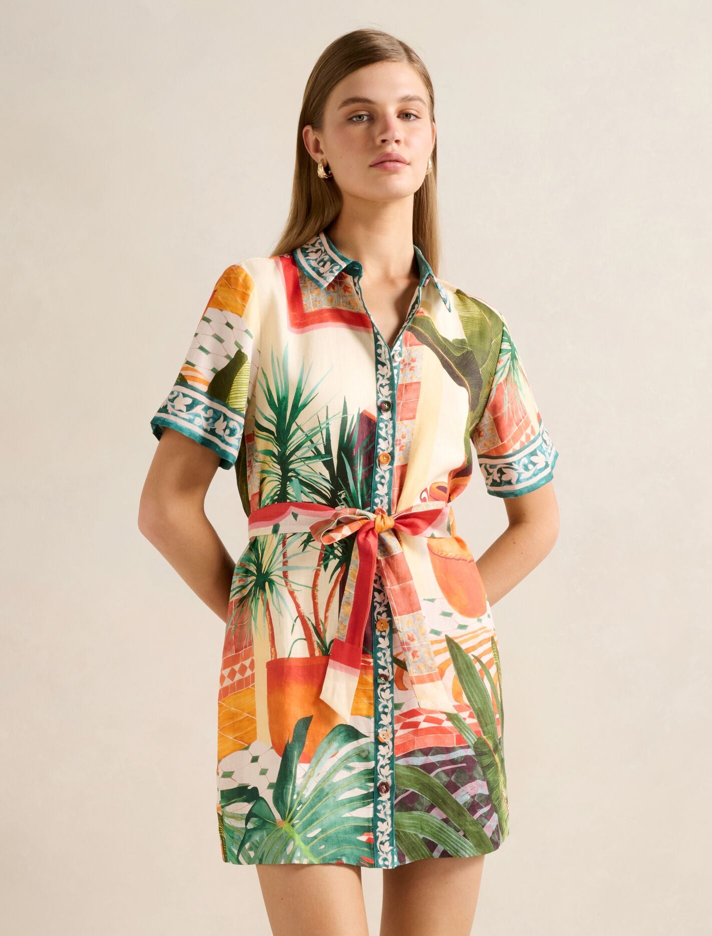 Sabine Printed Shirt Mini Dress Casablanca Holiday Forever New