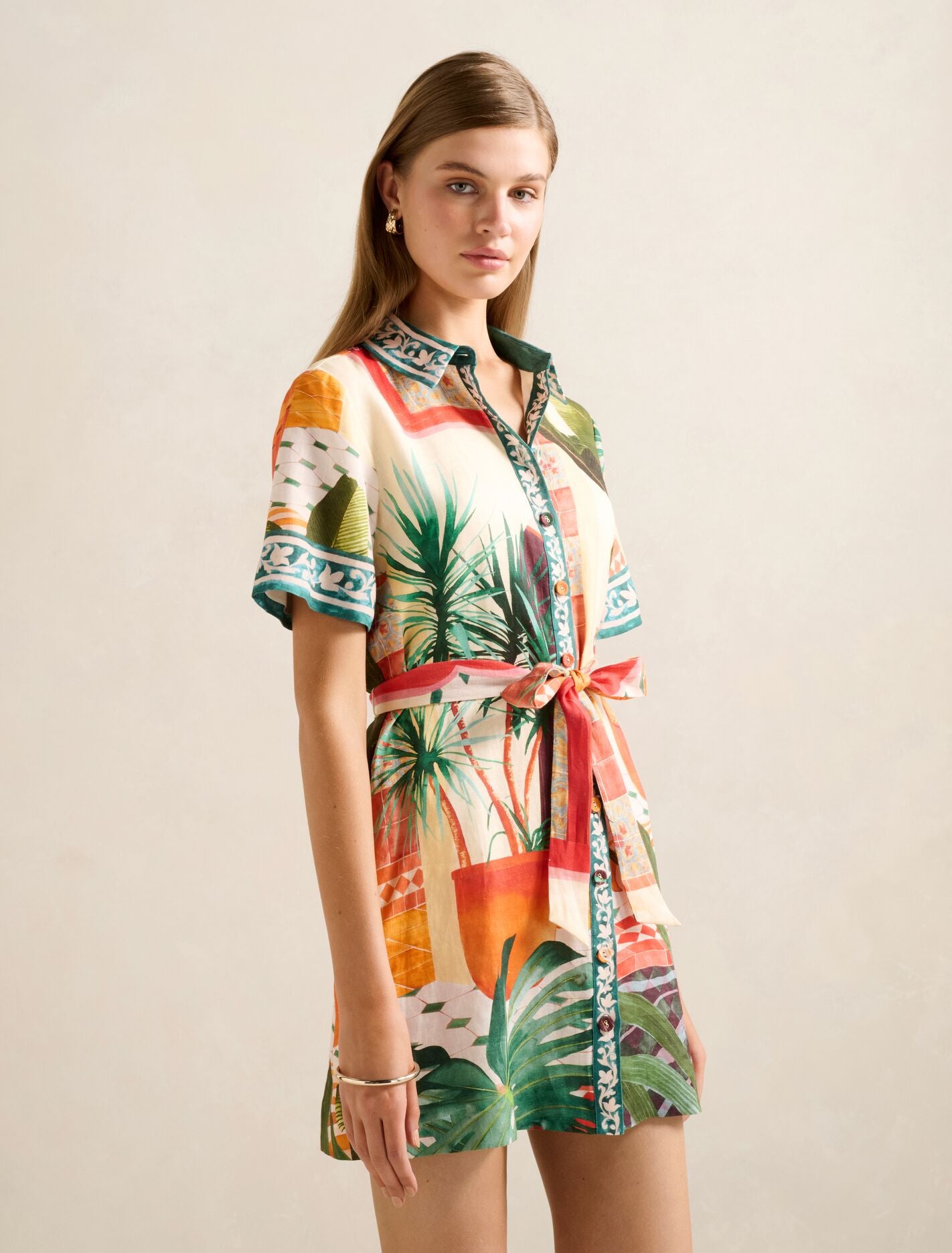【pedi】SAYO NAGASE SPRING DRESS Sabine Printed Shirt Mini Dress Casablanca | Forever New