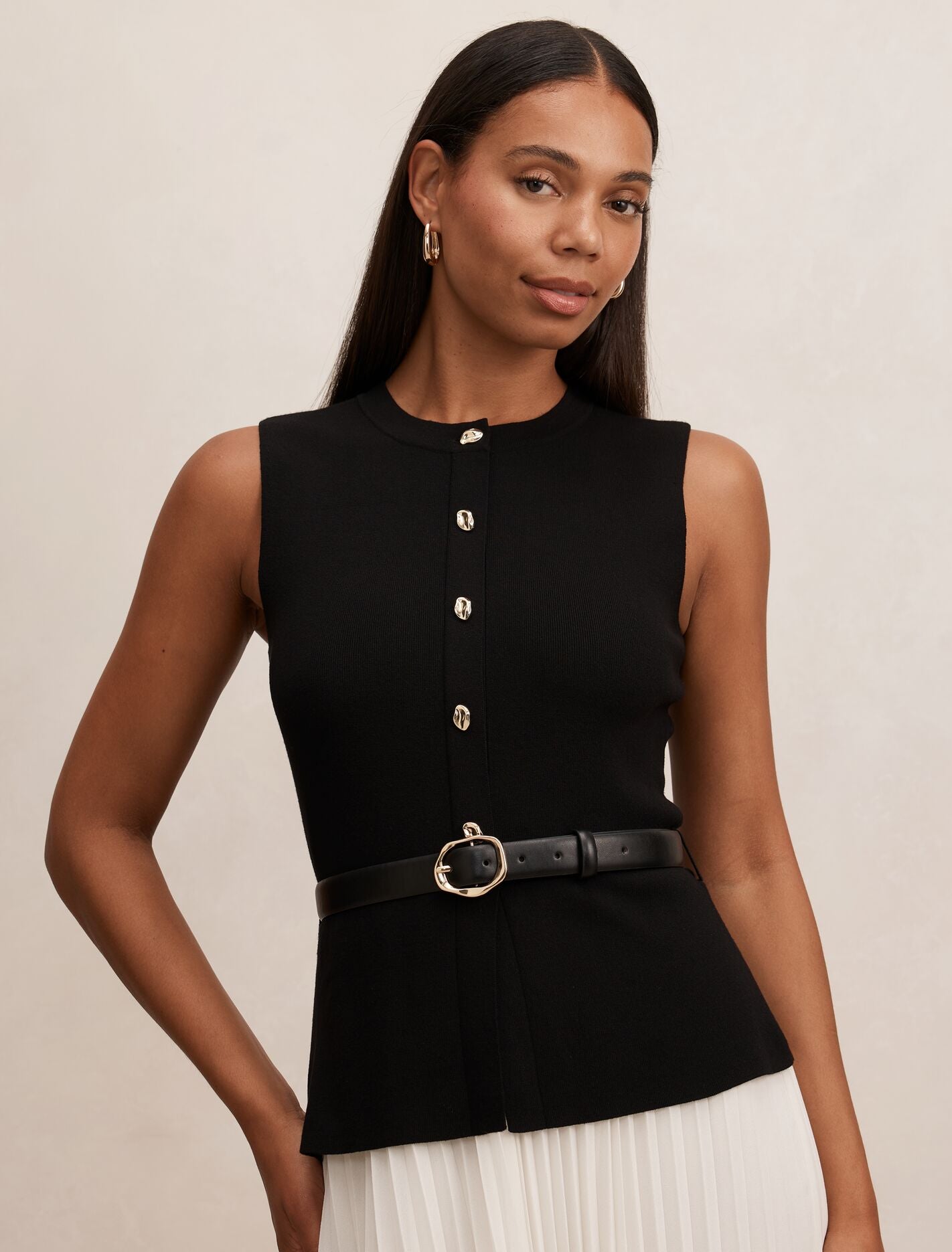 Louisa Woven Mix Knit Dress Mono | Forever New