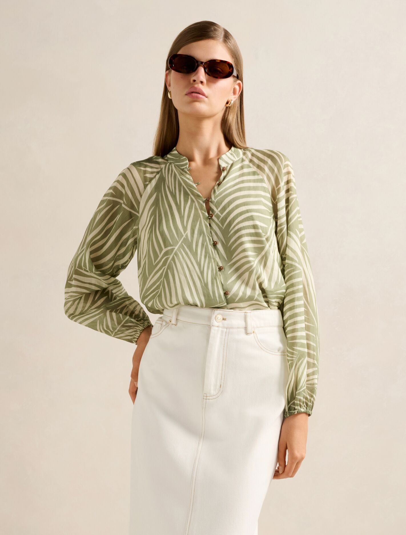 Sabrina Puff Sleeve Blouse Tuxen Leaf Forever New