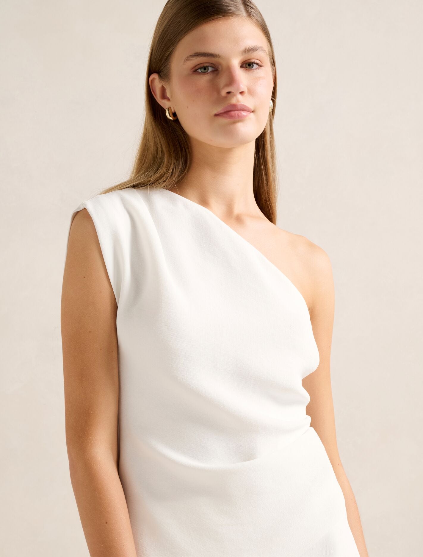 Adriana Asymmetrical Tuck Top Porcelain | Forever New