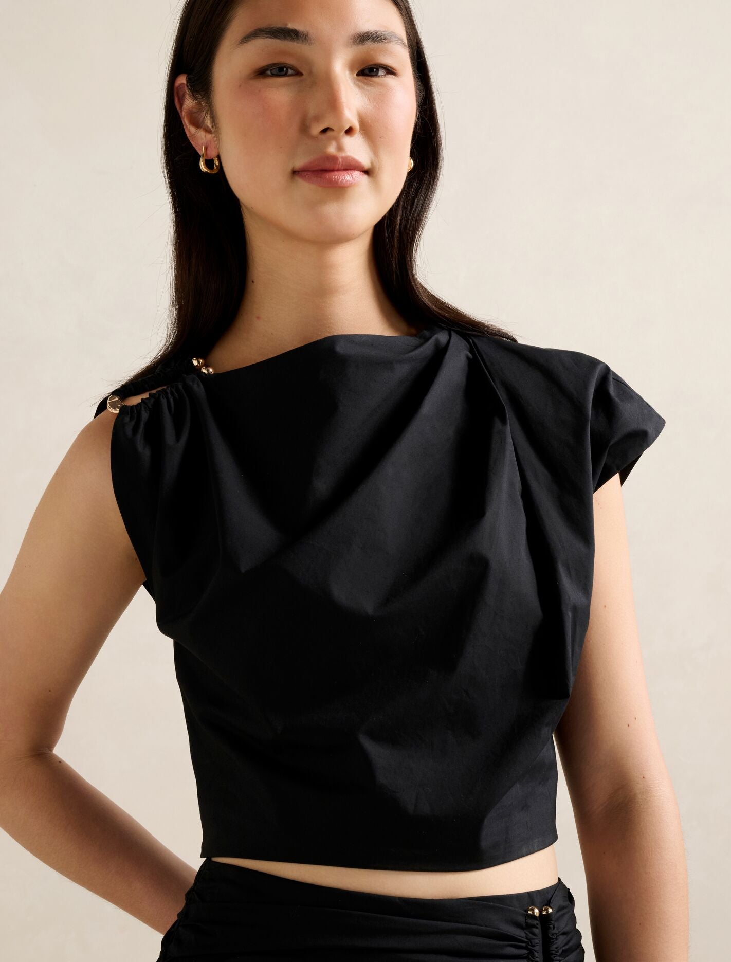 Dottie Draped Hardware Top Black Co-Ord | Forever New