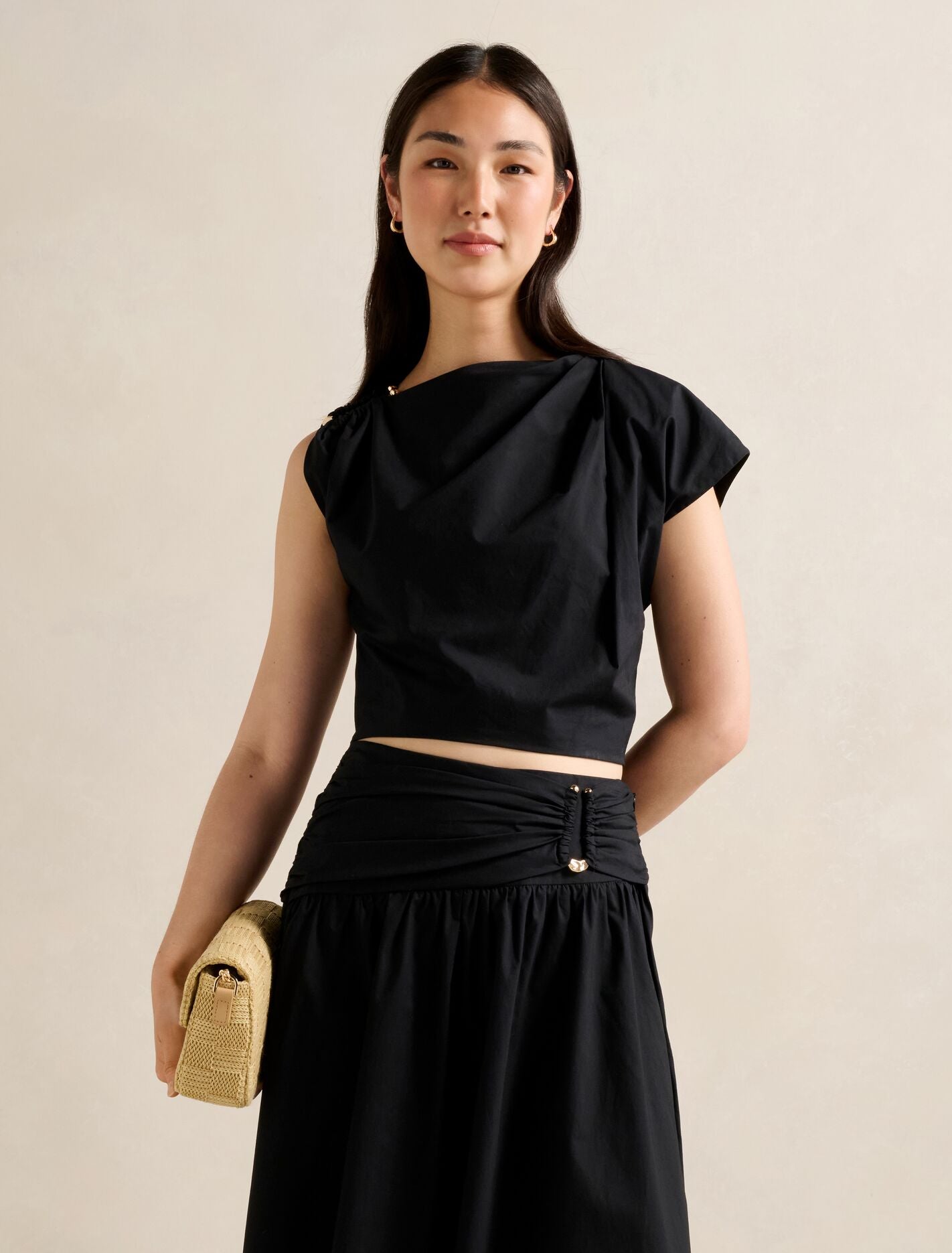 Dottie Draped Hardware Top Black Co-Ord Forever New