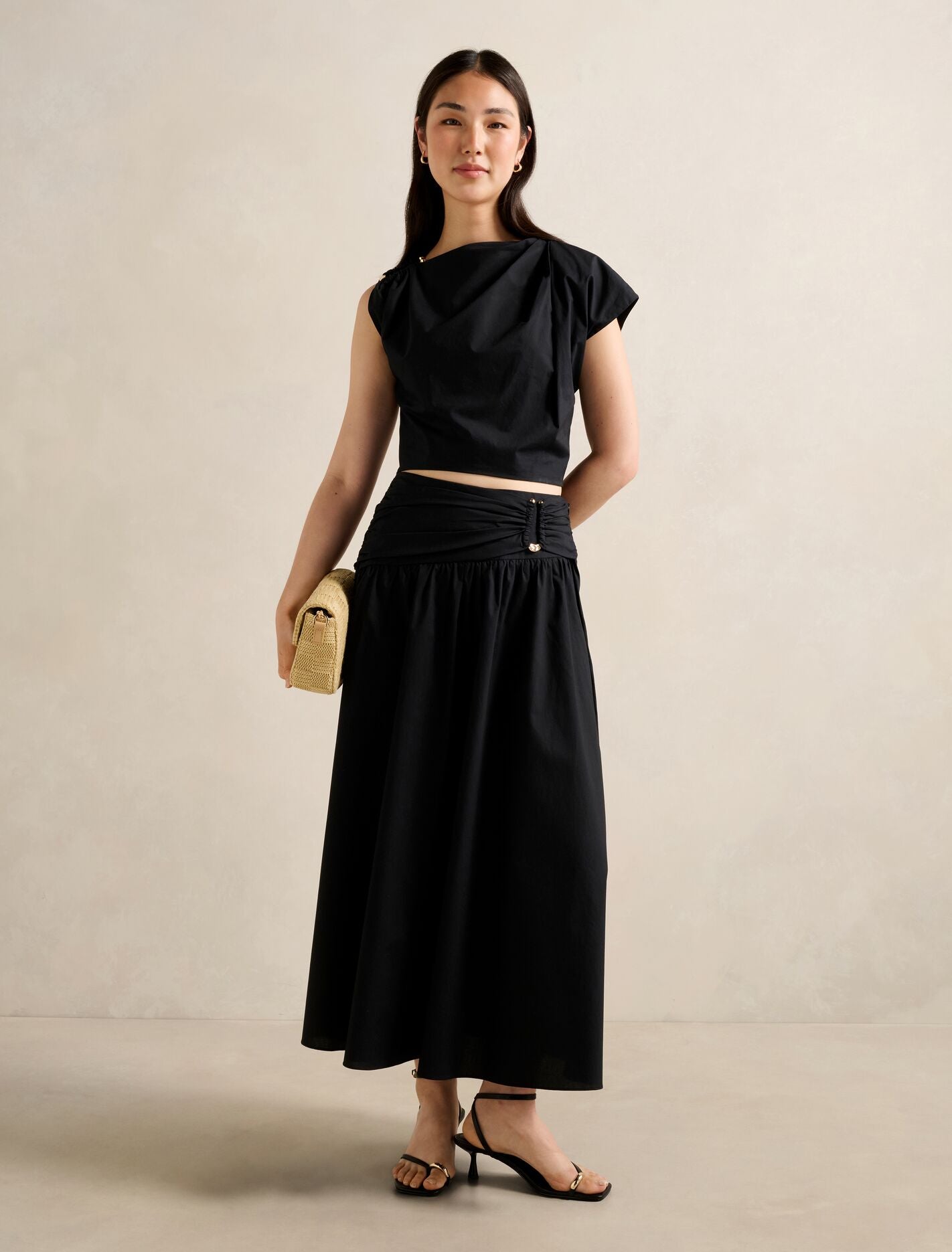 Dottie Draped Hardware Top Black Co-Ord | Forever New