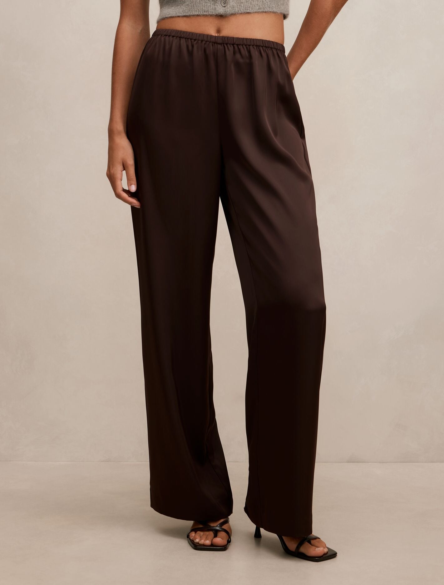 Sara Satin Wide Leg Pants Chocolate Forever New