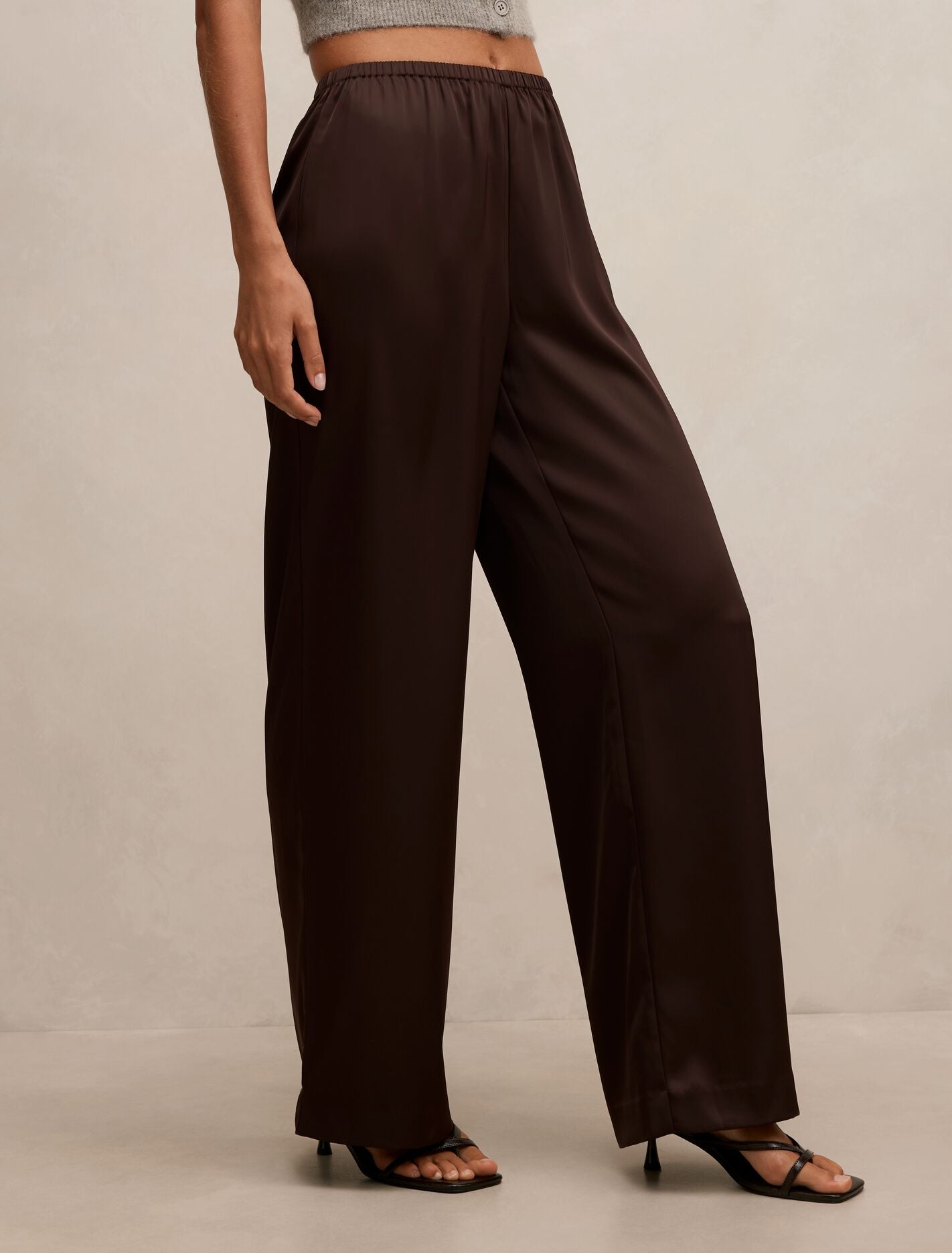 Sara Satin Wide Leg Pants Chocolate | Forever New