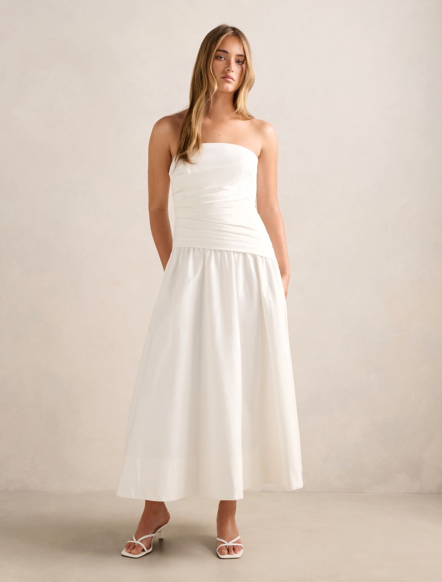 Ashton Ruched Midi Dress Porcelain Forever New