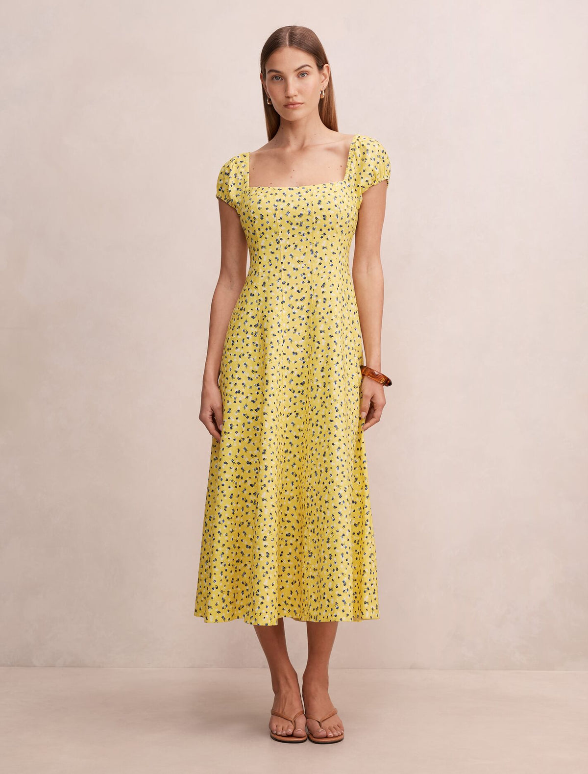 Sadie Cap Sleeve Linen Midi Dress
