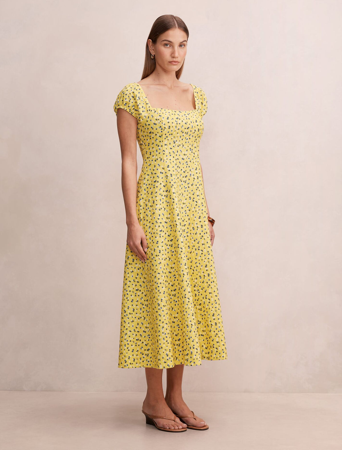 Sadie Cap Sleeve Linen Midi Dress