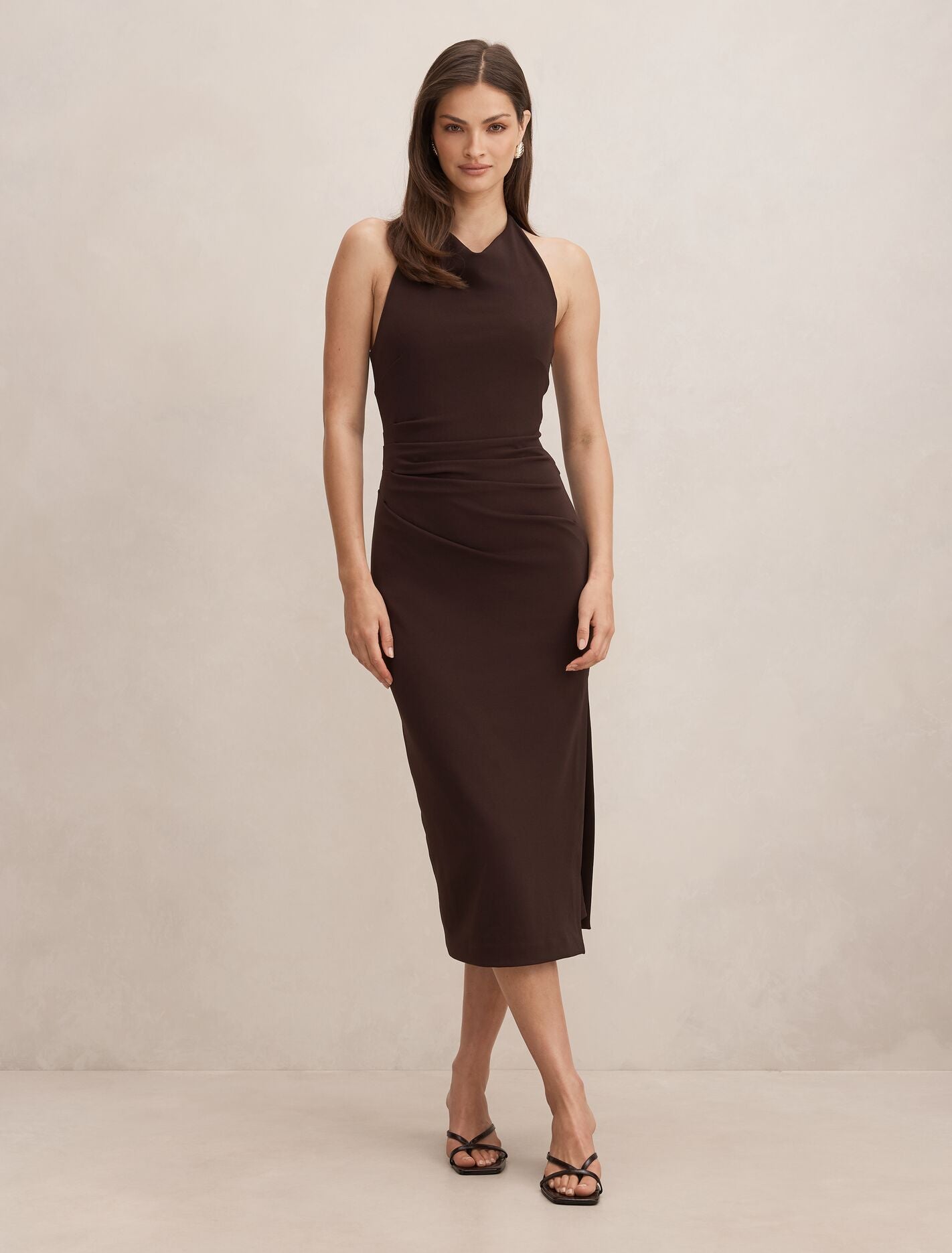 Daphne Halter Column Midi Dress Dark Chocolate | Forever New