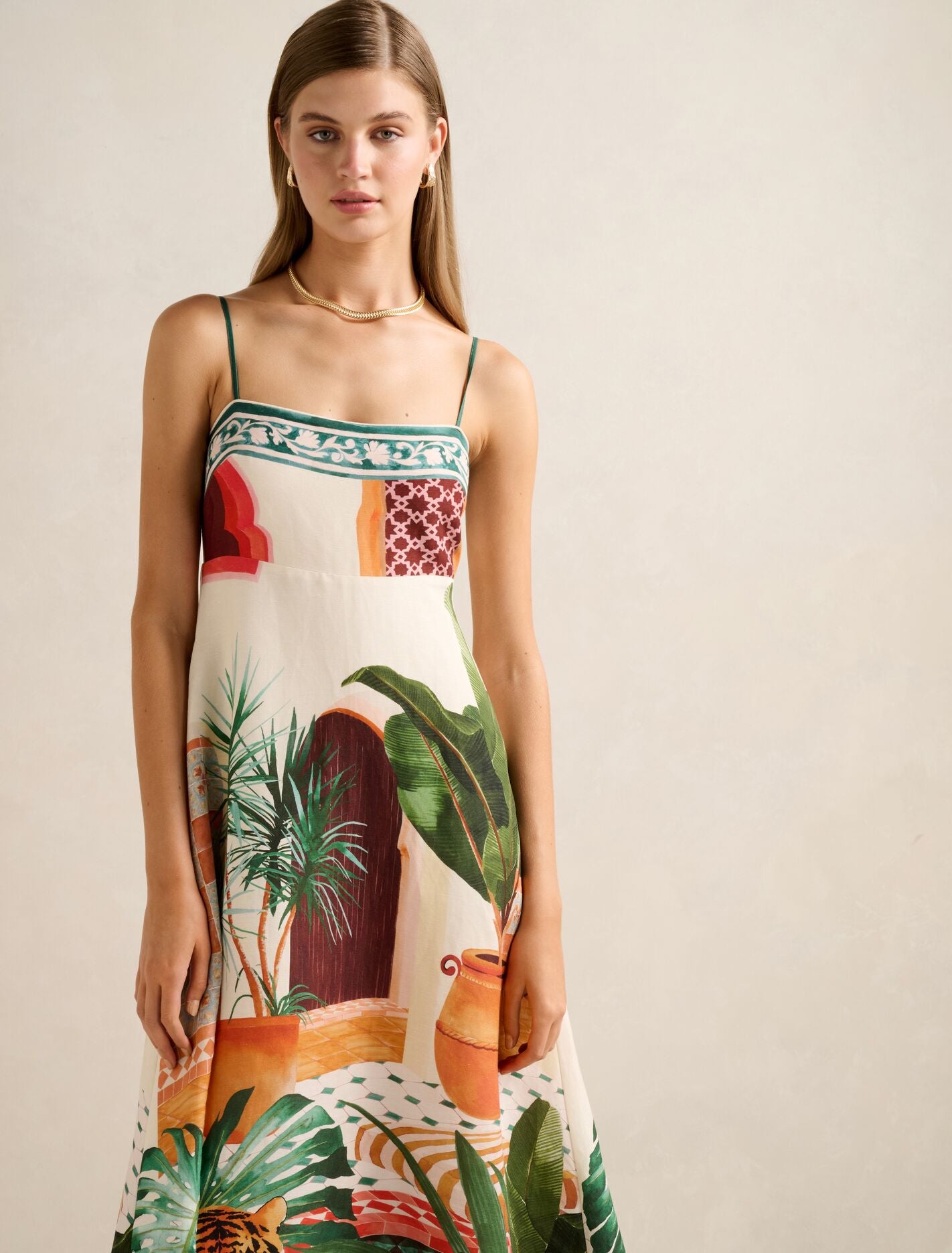 Bianca Printed Linen Midi Dress