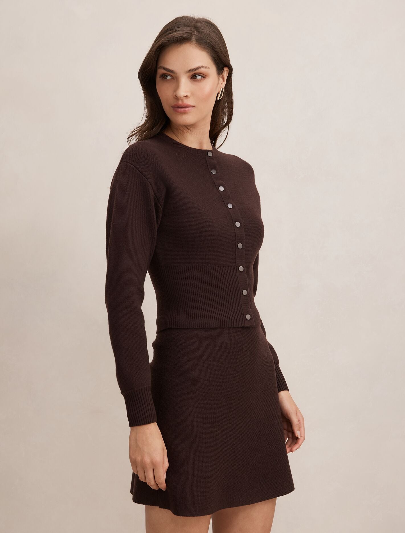 Lara Sculpted Cardigan Chocolate Co Ord | Forever New