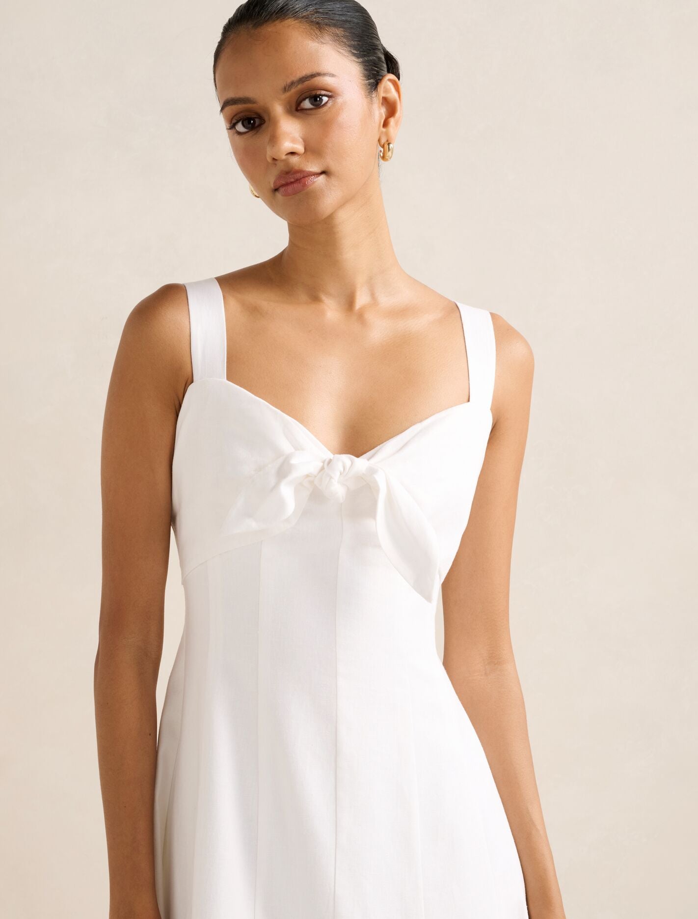 Kara Petite Tie Front Linen Midi Dress