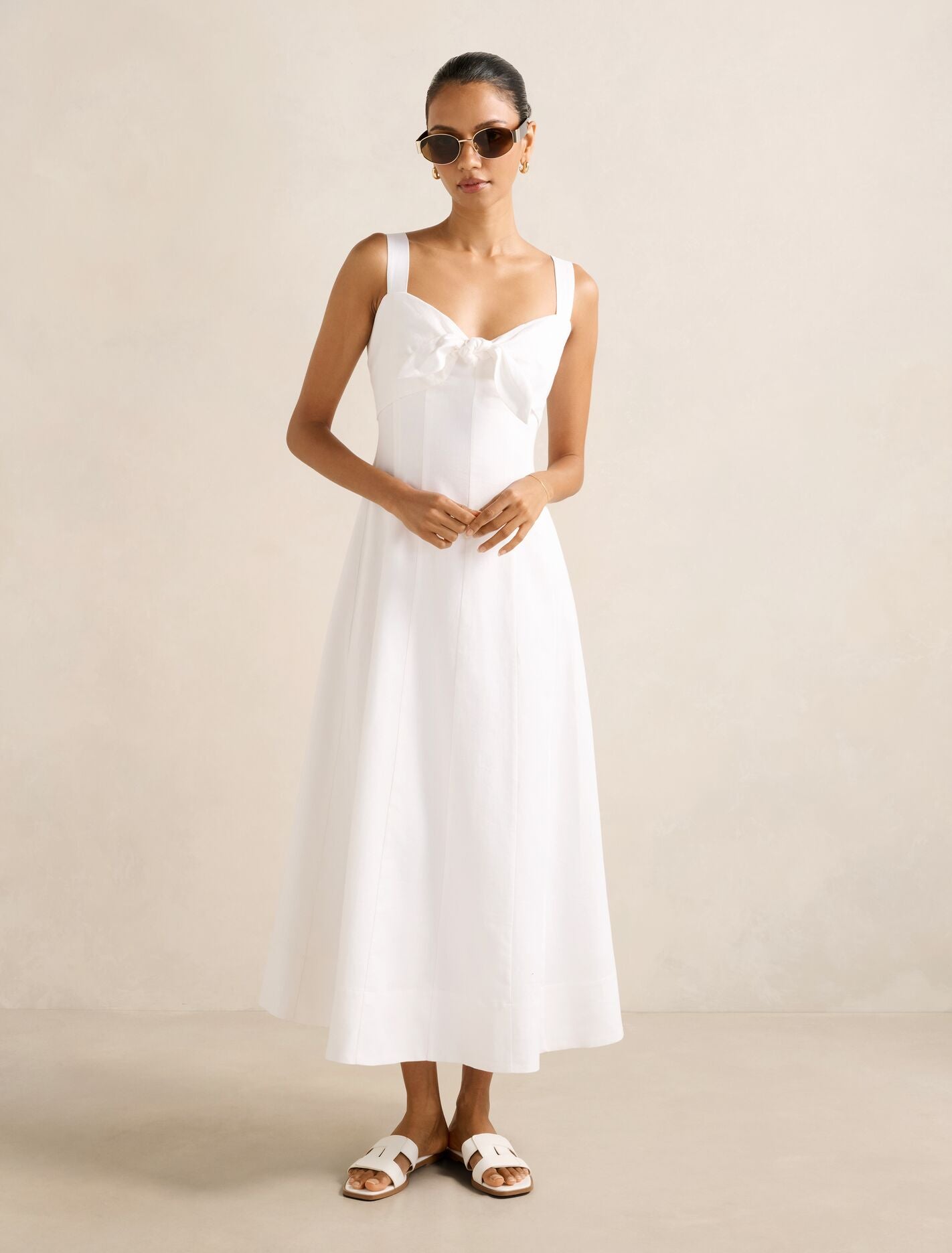 Kara Petite Tie Front Linen Midi Dress