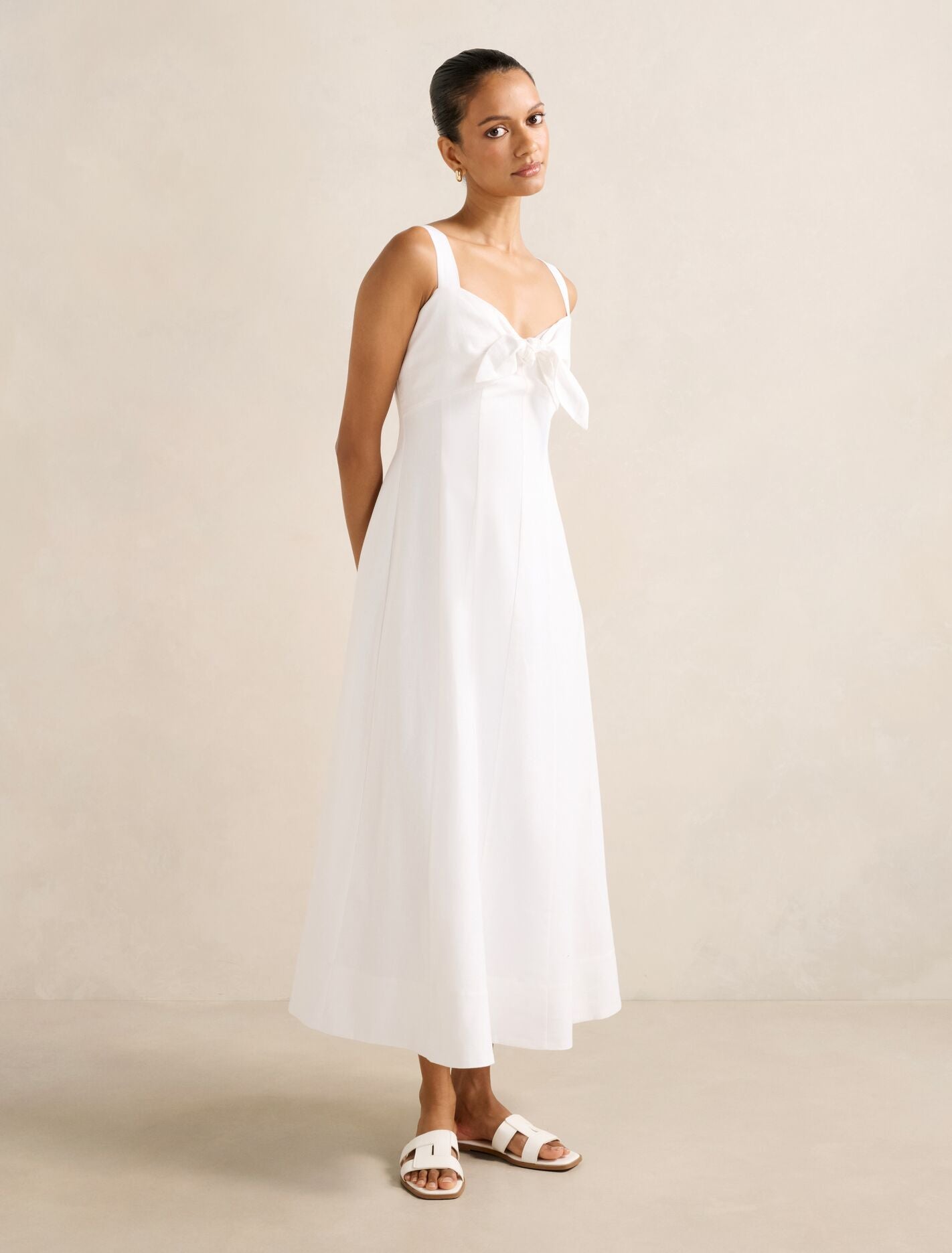 Kara Petite Tie Front Linen Midi Dress