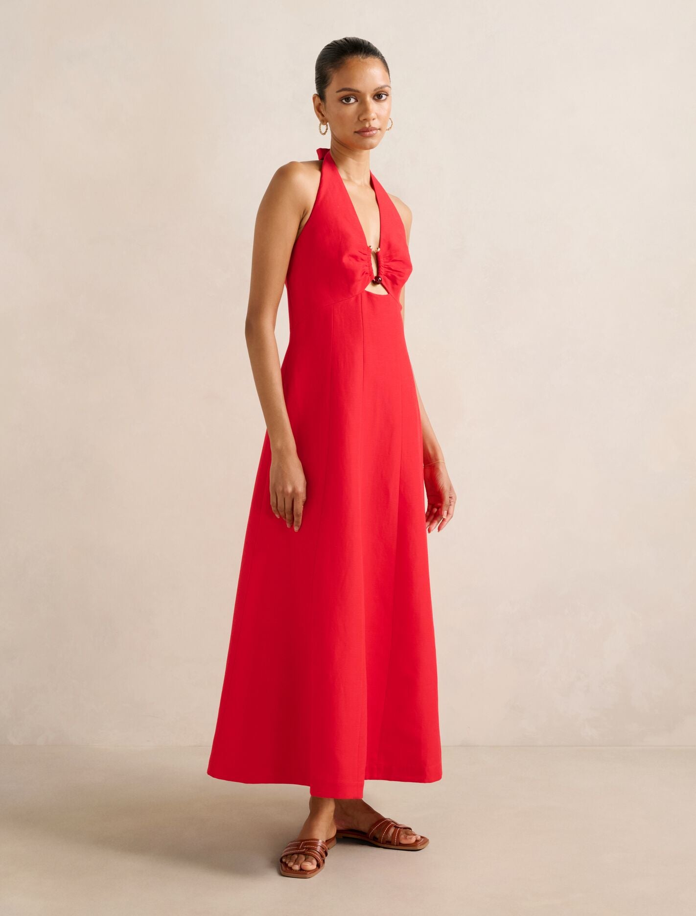 Angie Petite Hardware Linen Midi Dress