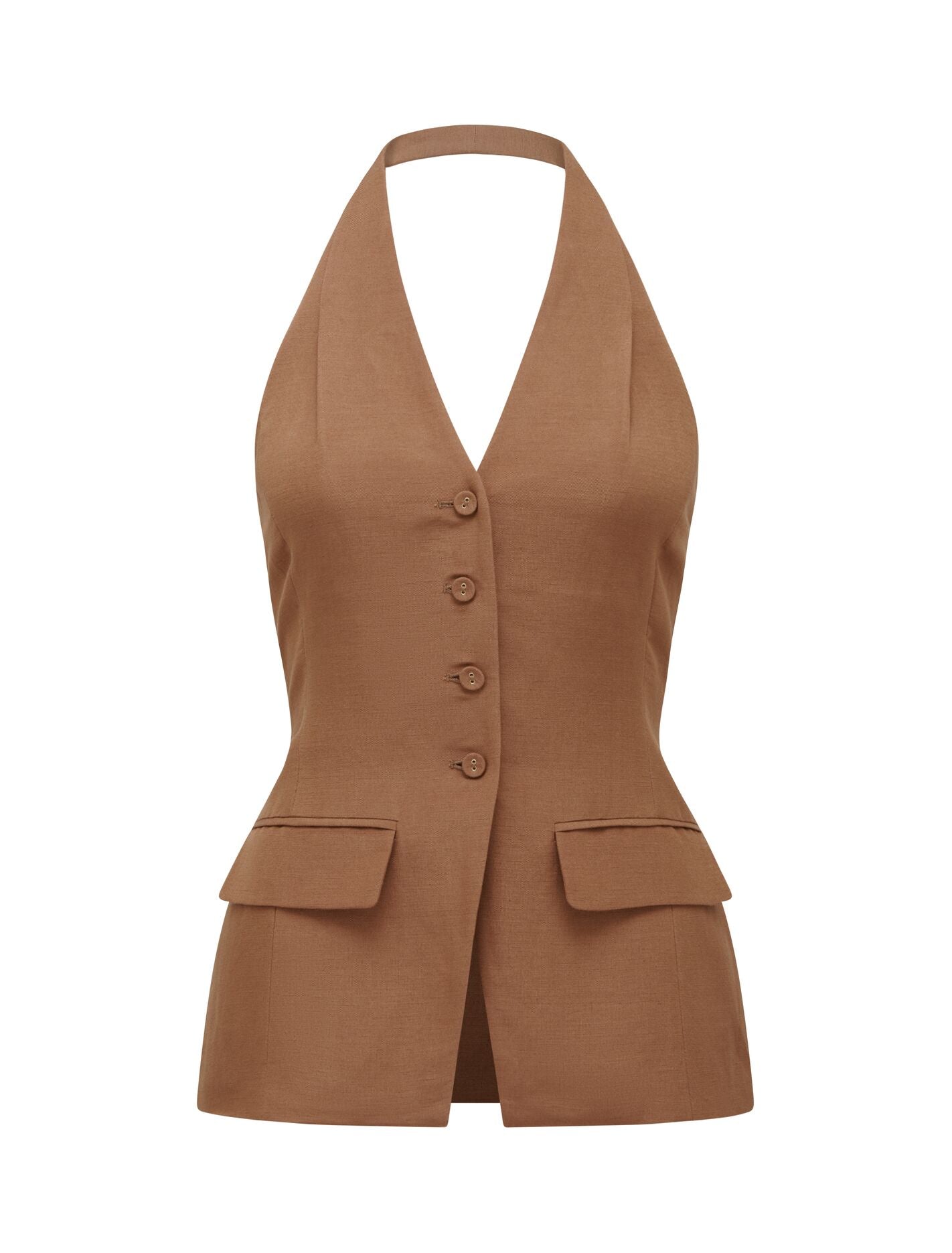 Saxon Petite Halter Waistcoat Toffee Co-ord | Forever New