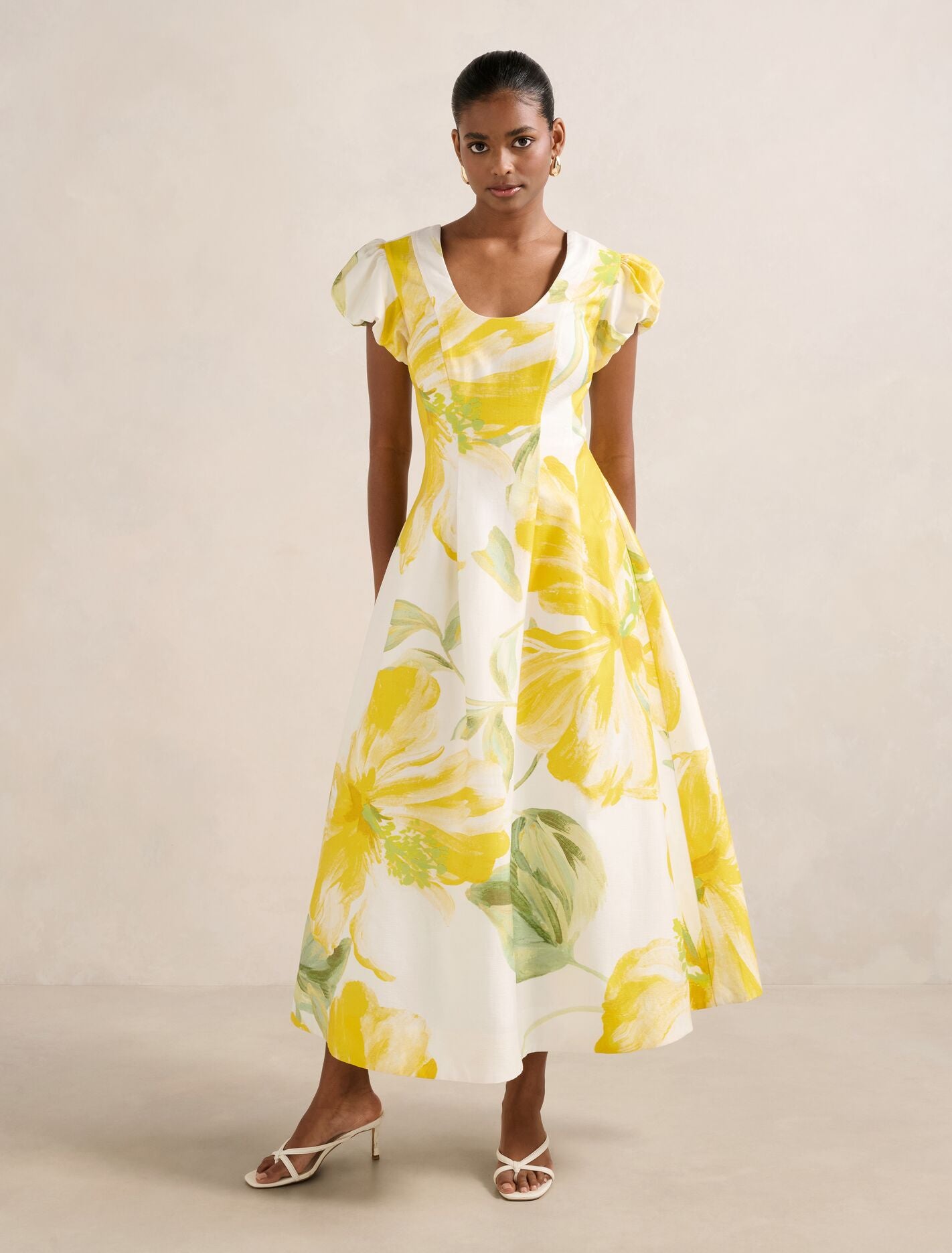 Lily Petite Scoop Neck Midi Dress Yellow Cora Forever New