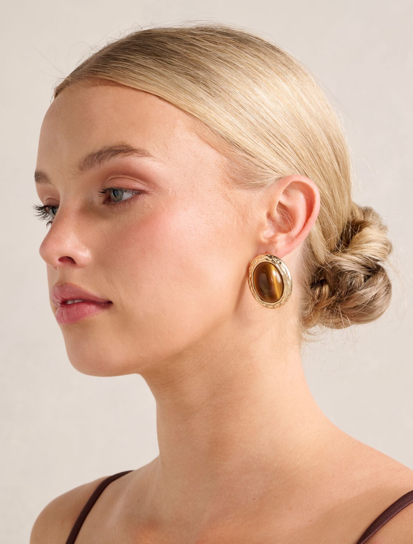 Siganture Lalita Large Oval Stone Earrings 0 Bronze Gold Forever New