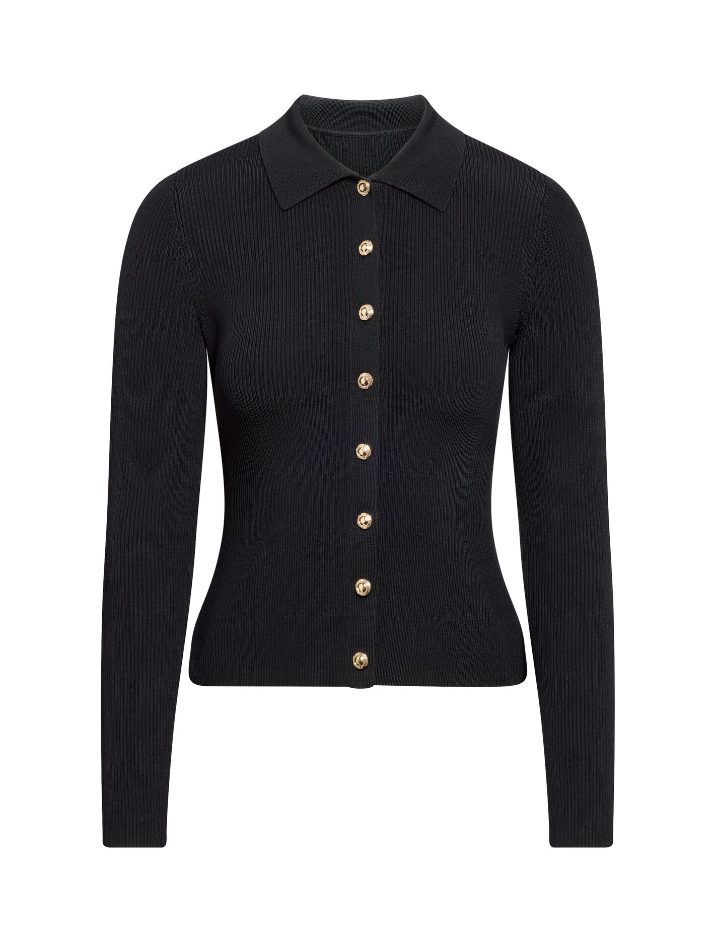 Selina Ribbed Knit Polo Top Black | Forever New