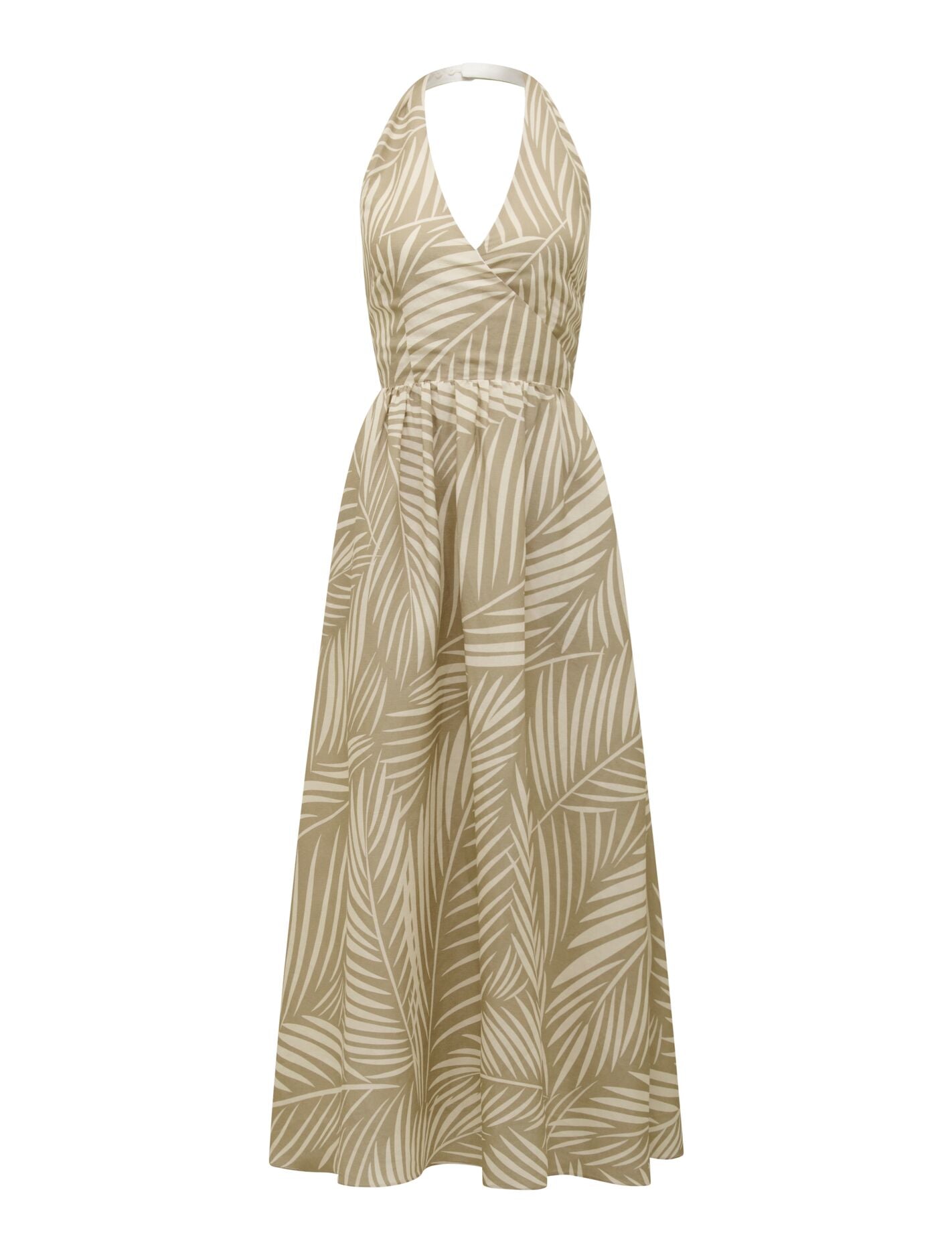 Lilian Wrap Linen Halter Midi Dress Tuxen Leaf | Forever New