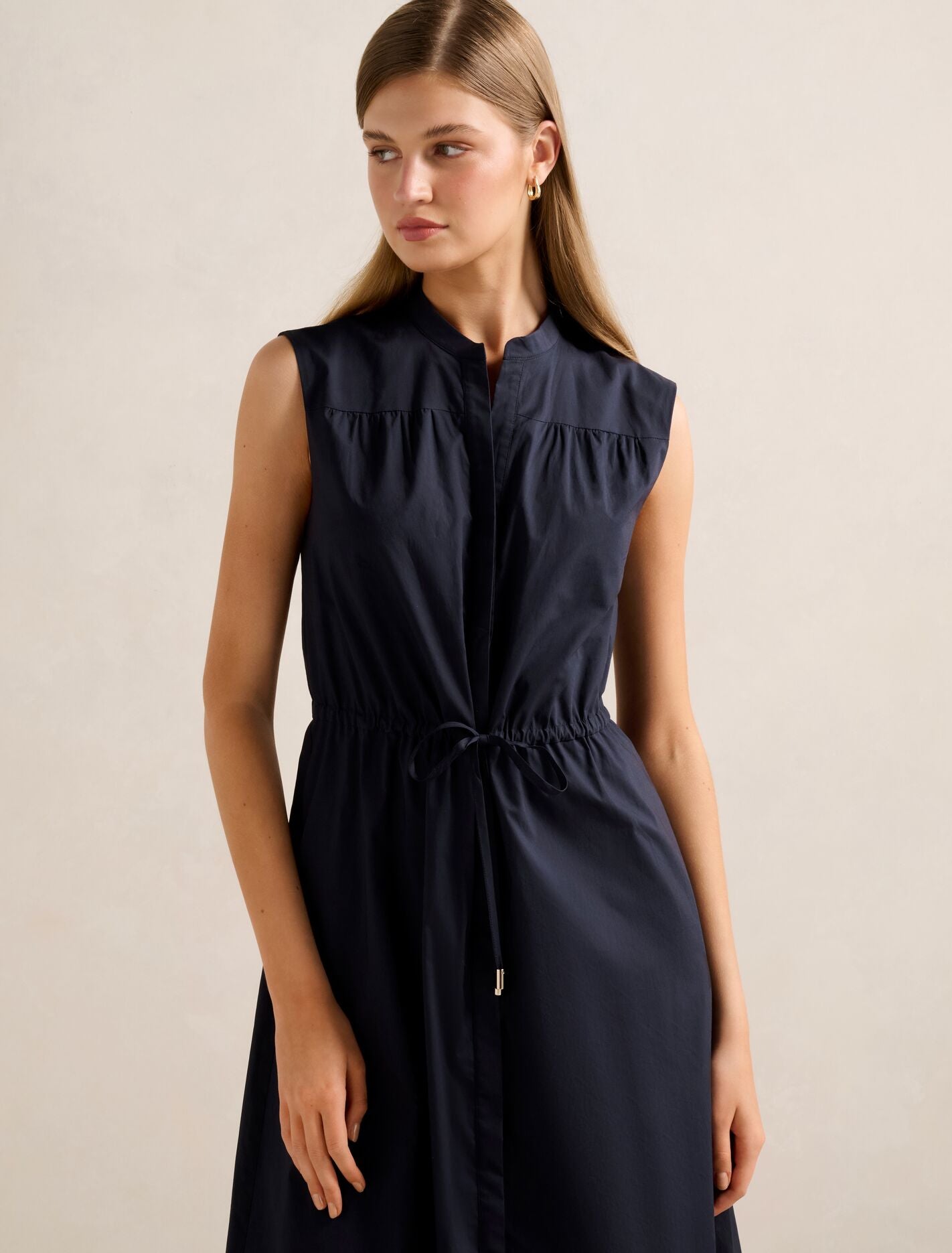 Jessie Drawcord Smock Midi Dress Navy | Forever New