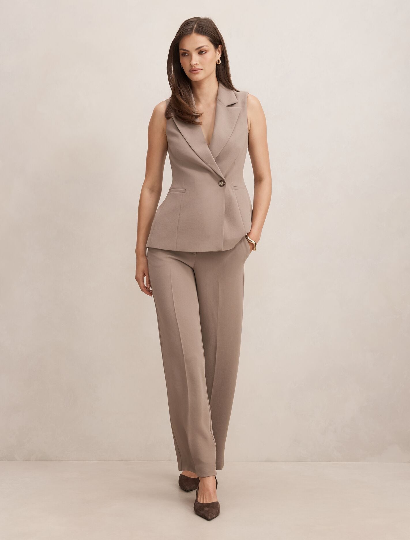 Dani Straight Leg Pants Brown Taupe Suit | Forever New