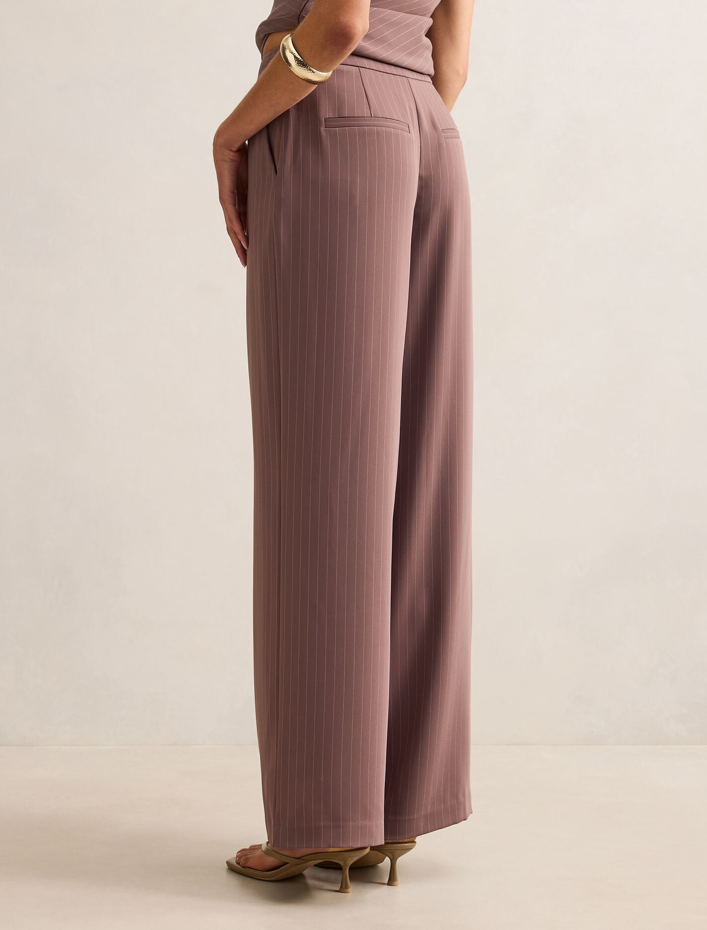 Willow Wide Leg Pants Mocha Pinstripe Set | Forever New