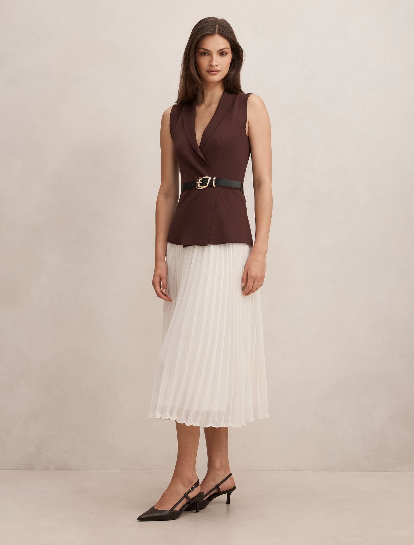 Bianca Woven Mix Knit Dress Chocolate Mono | Forever New