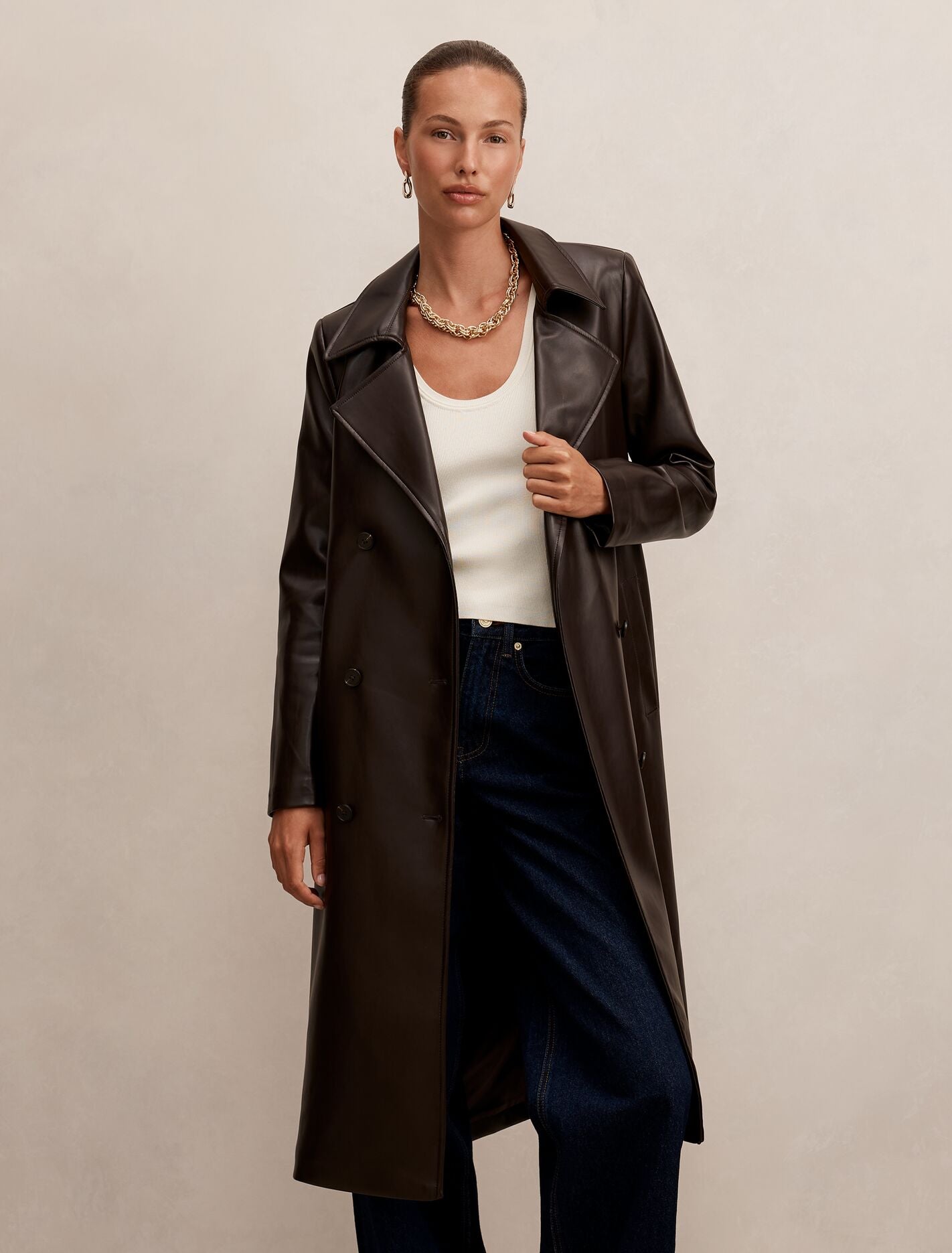 Sabina Pu Trench Coat Dark Chocolate | Forever New