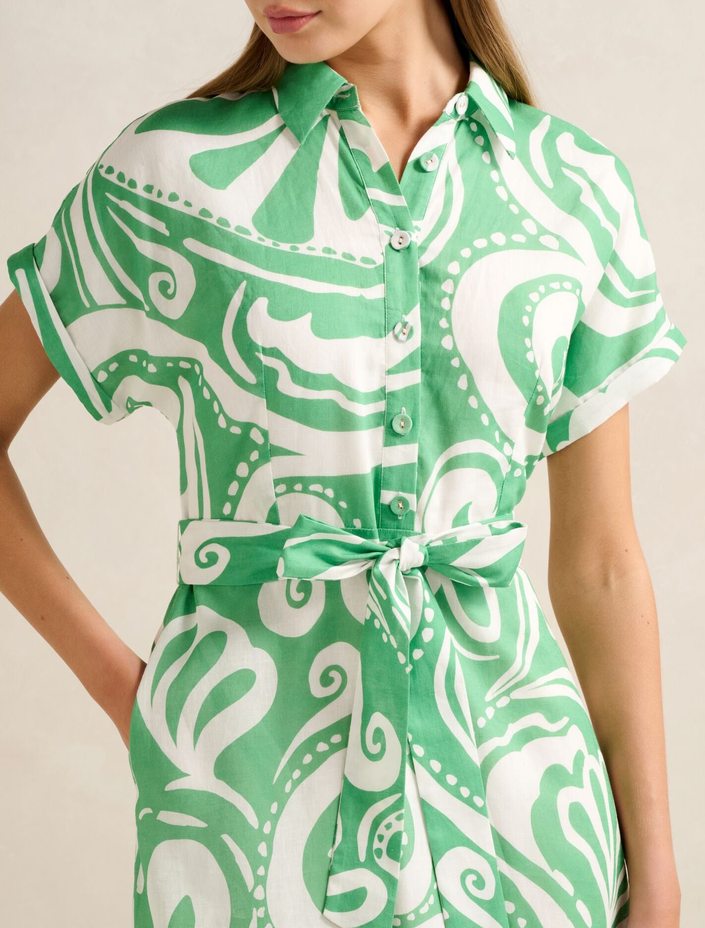 Hilary Belted Linen Midi Dress