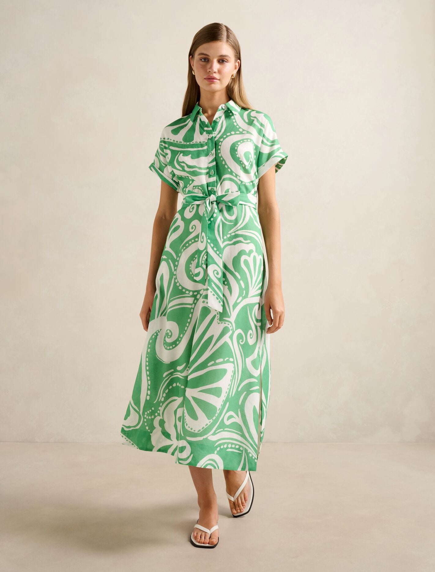 Hilary Belted Linen Midi Dress