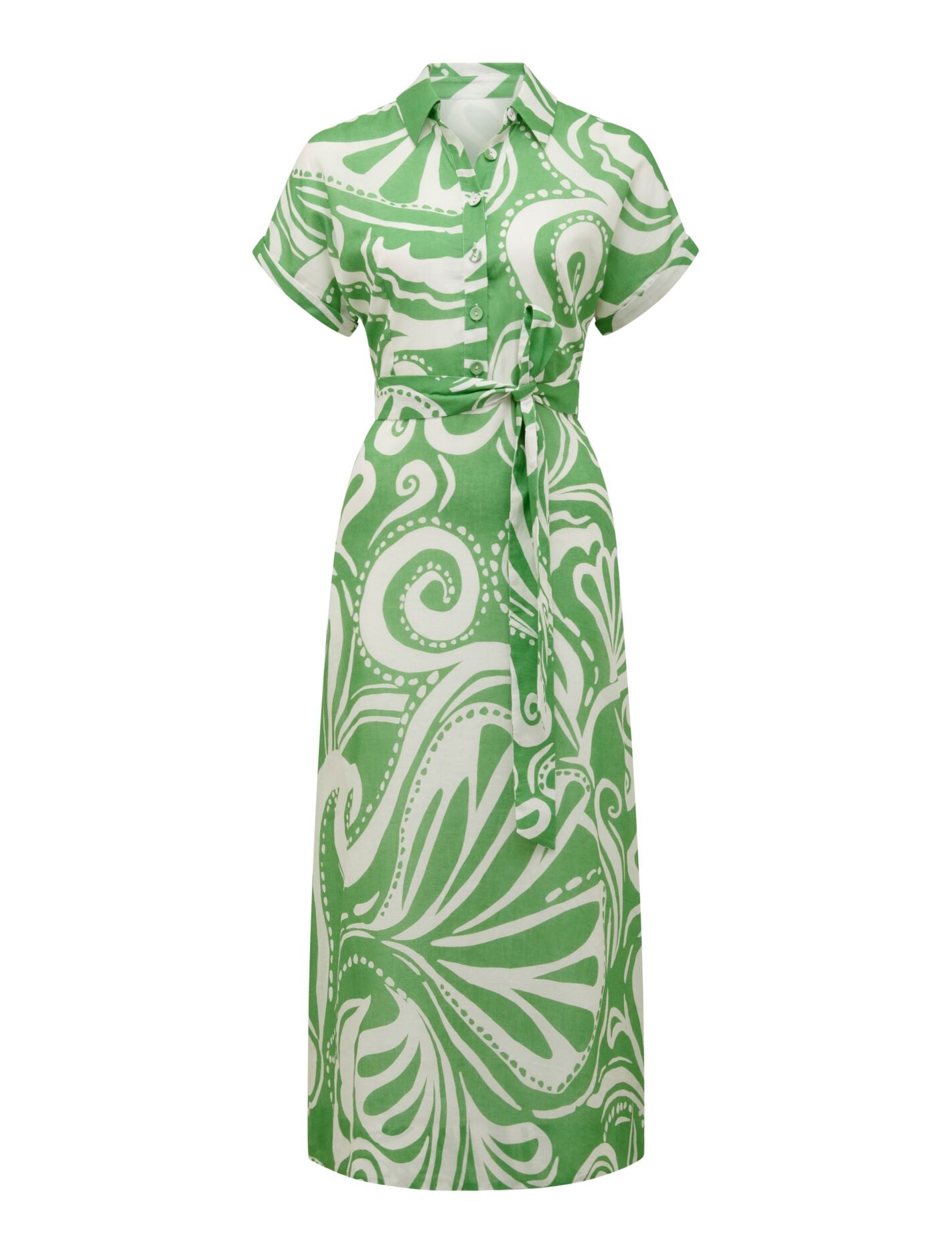 Hilary Belted Linen Midi Dress Green Collett | Forever New