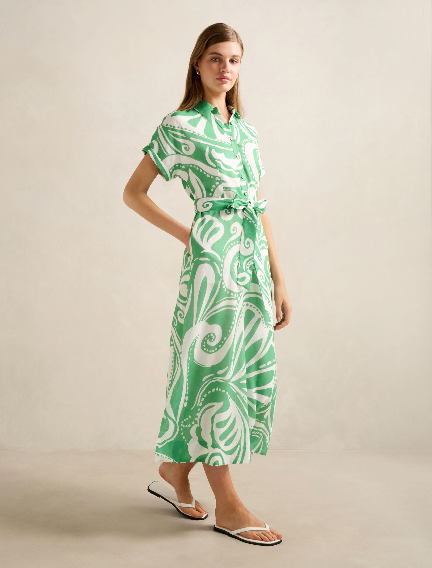 Hilary Belted Linen Midi Dress