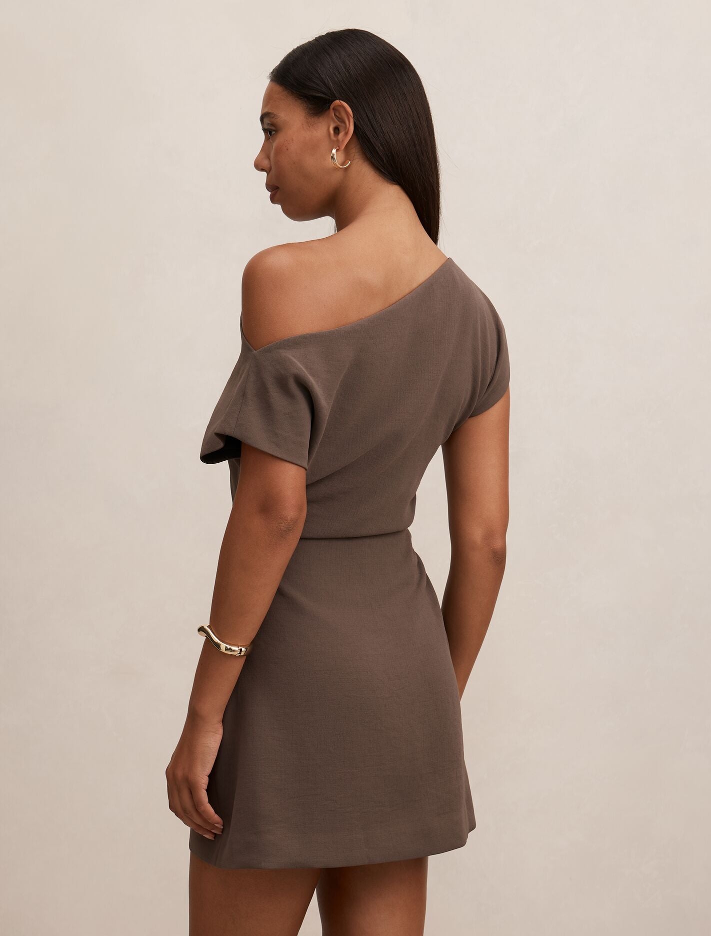 Danielle Asymmetrical Mini Dress Porcini | Forever New