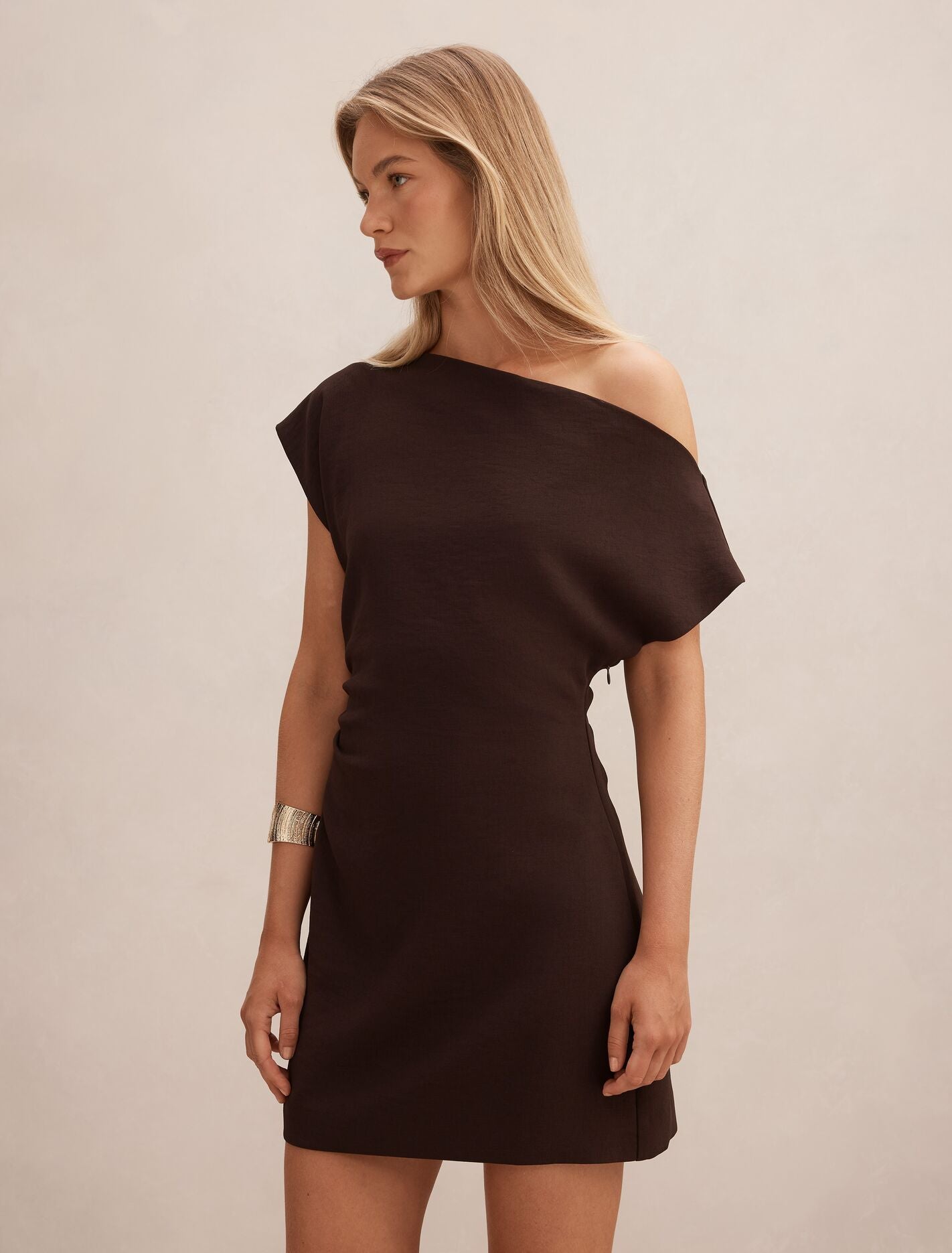 Danielle Asymmetrical Mini Dress Chocolate | Forever New