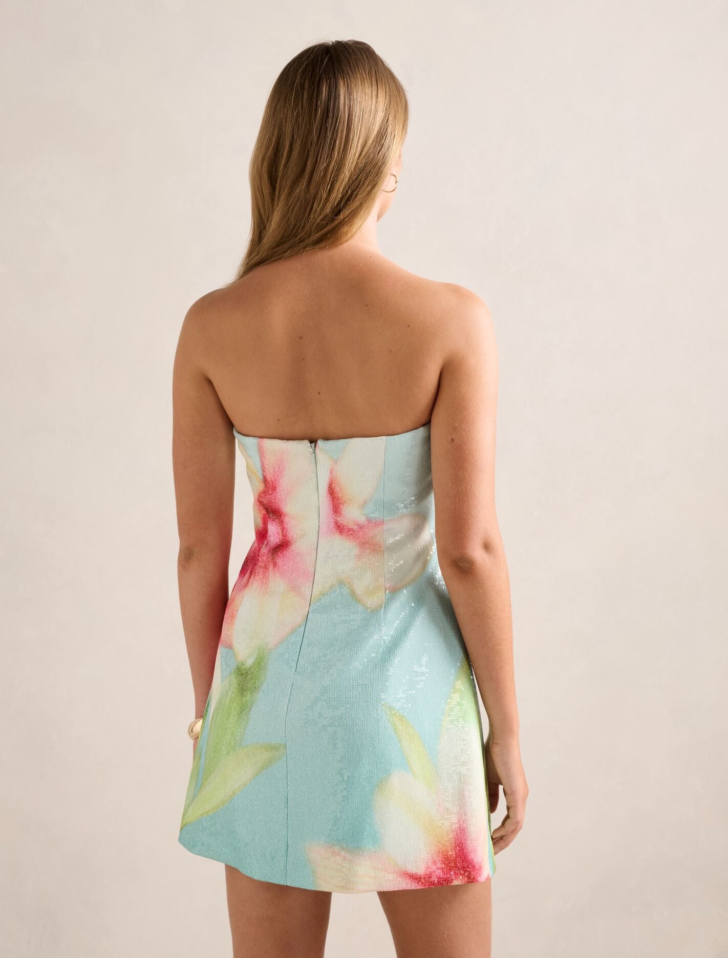 Ria Strapless Sequin Mini Dress Capella Floral | Forever New