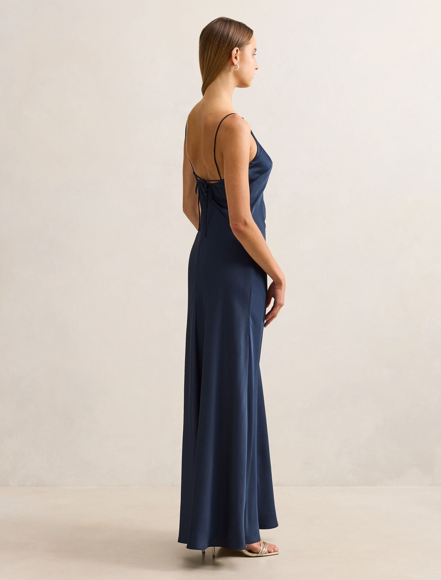 Josie Satin Tie Back Maxi Dress Navy | Forever New